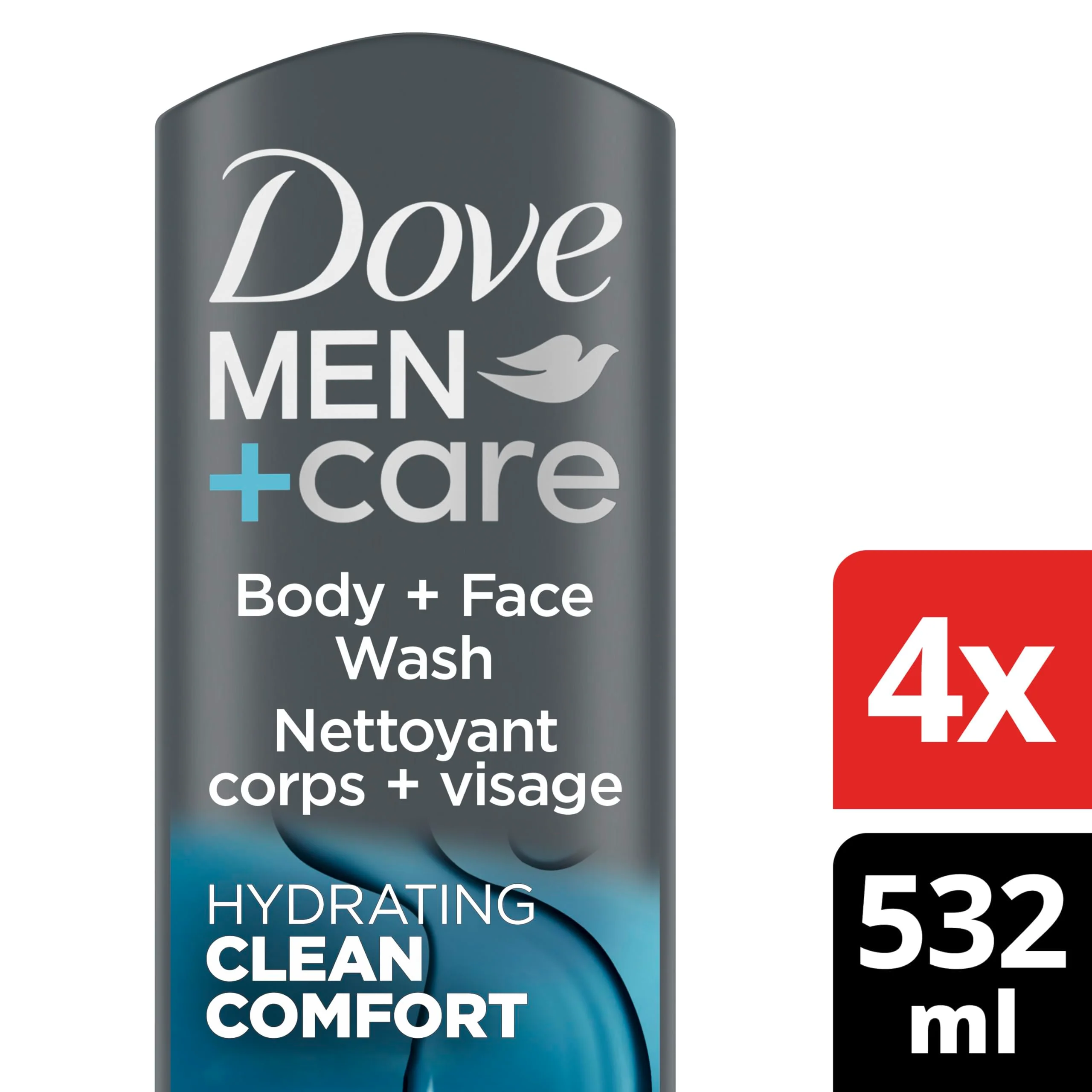 DOVE MEN + CARE Body and Face Wash Clean Comfort 4 Count for Healthier and Stronger Skin Effectively Washes Away Bacteria While Nourishing Your Skin, 18 oz - Image 4