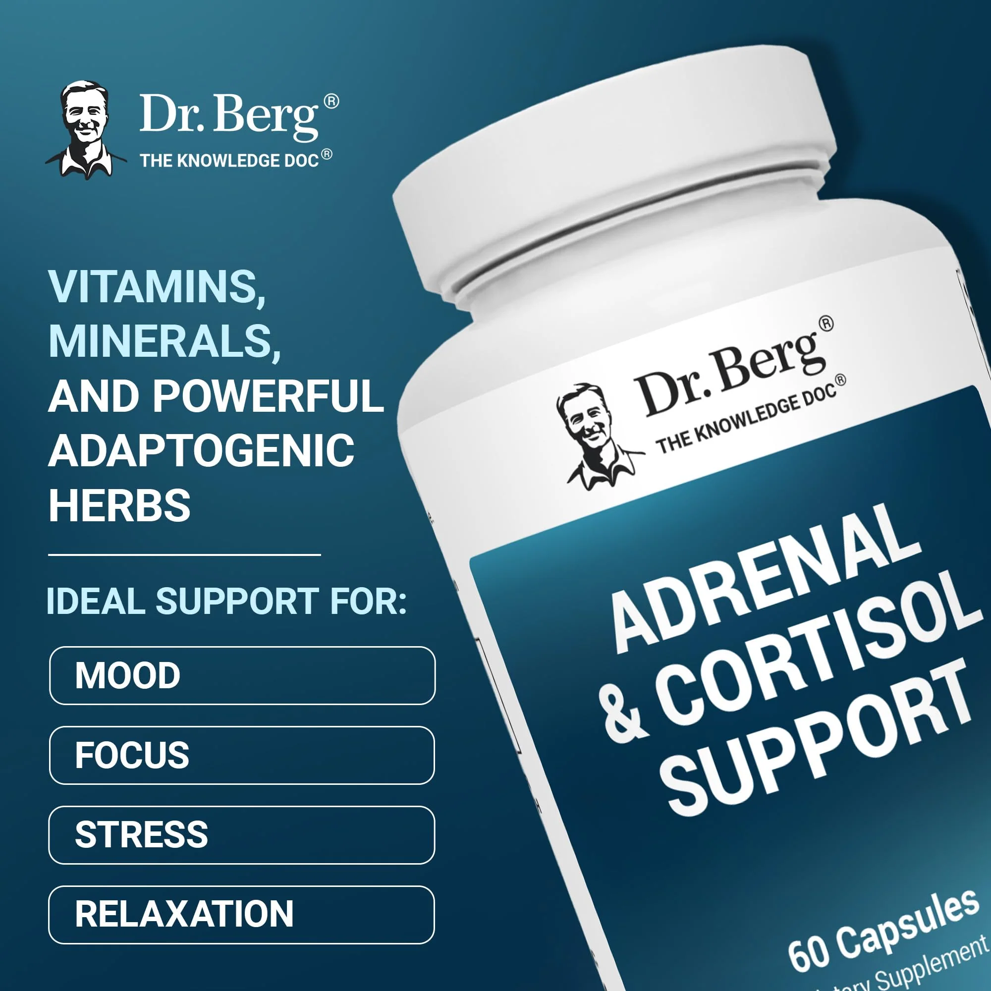 Dr. Berg Adrenal & Cortisol Capsules - Adrenal Supplement & Cortisol Manager - Mood, Focus, Relaxation and Stress Support - Adrenal Supplements with Ashwagandha Extracts - 60 Capsules - Image 9