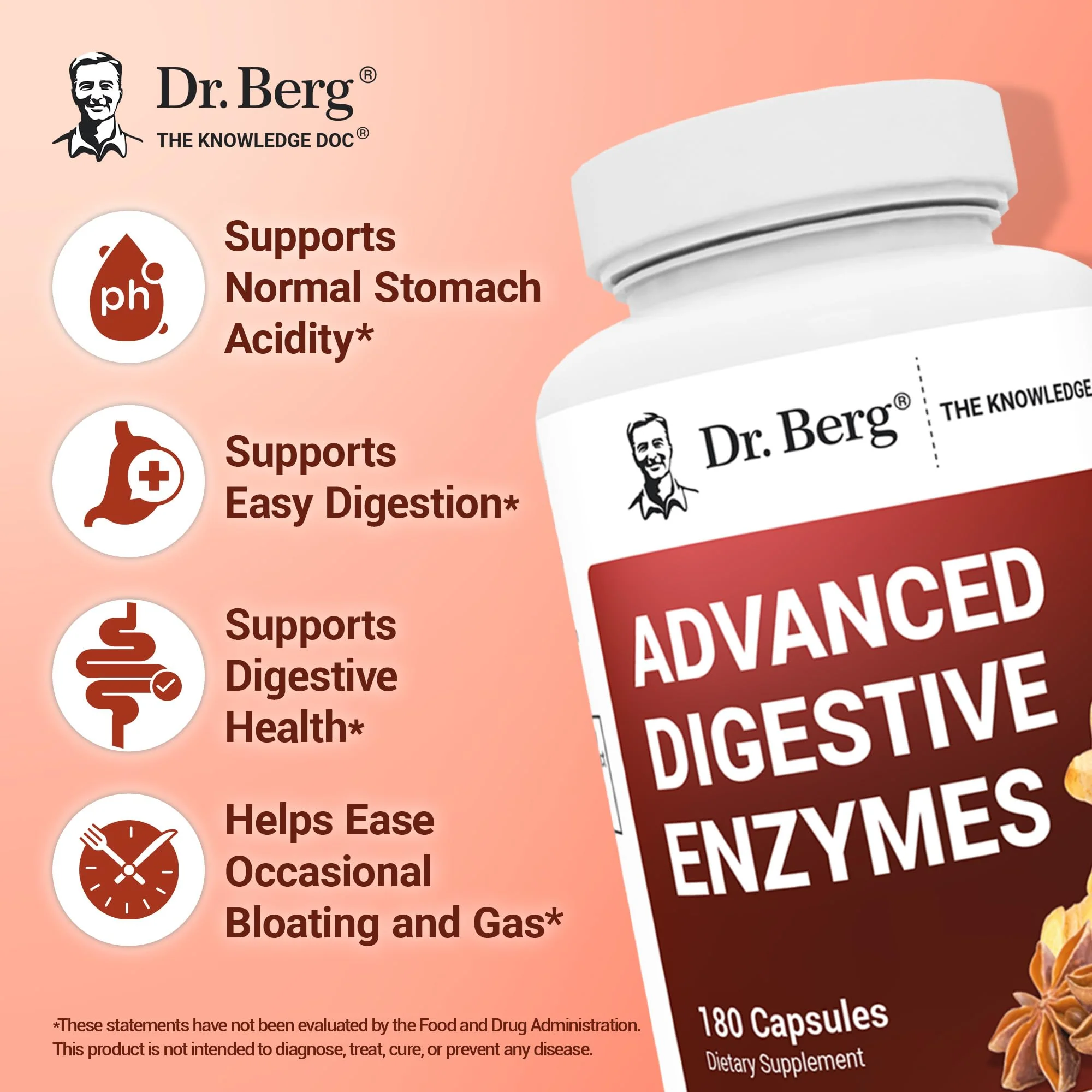 Dr. Berg Advanced Digestive Enzymes with Apple Cider Vinegar - Includes Digestive Health Ingredients Like Betaine Hydrochloride (HCI), Ginger Root & Peppermint Leaf - 180 Capsules - Image 8