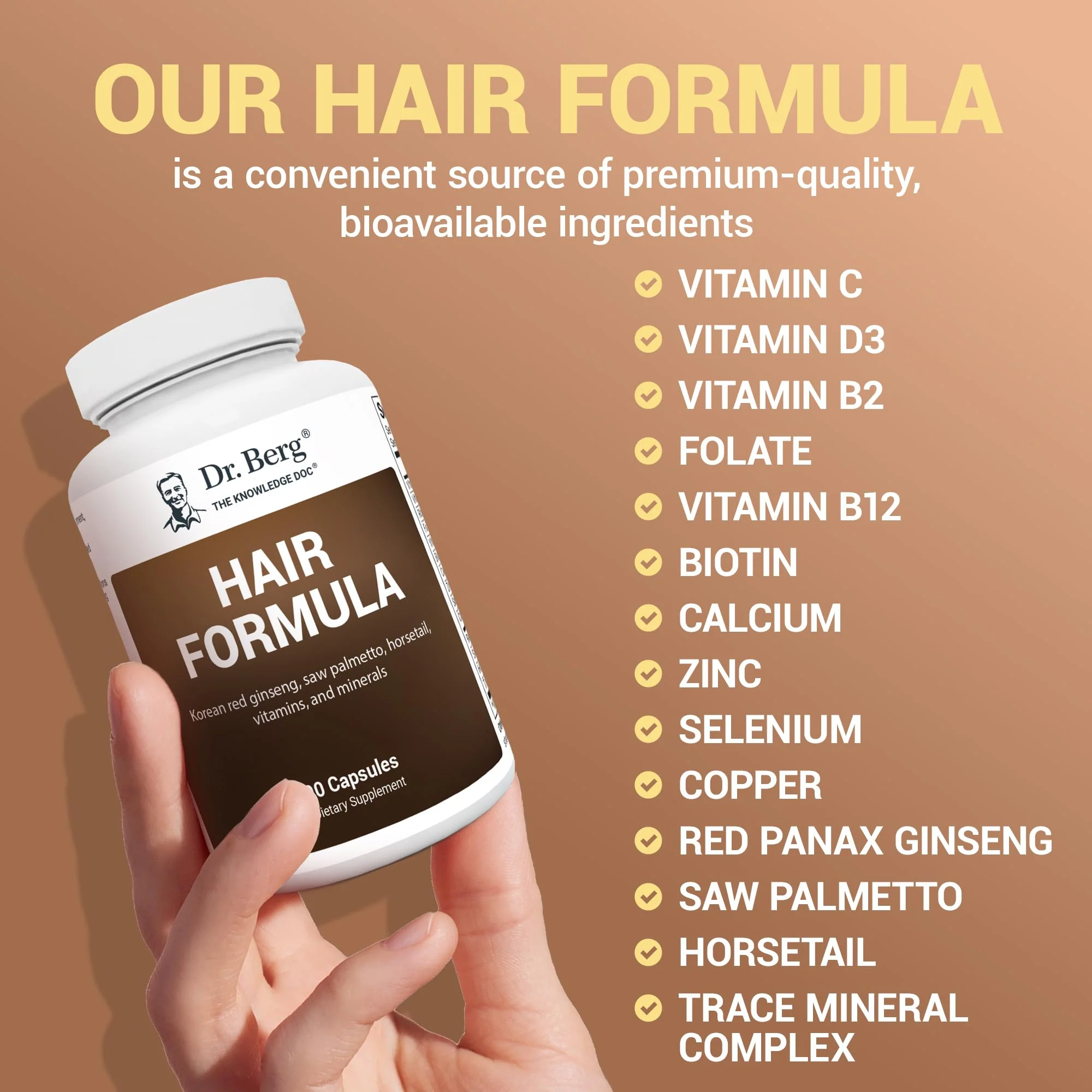 Dr. Berg All-in-One Vitamins for Hair, Skin, & Nails - Advanced Formula with Biotin, Saw Palmetto, DHT Blocker, & Trace Minerals - 90 Veg Capsules - Image 5