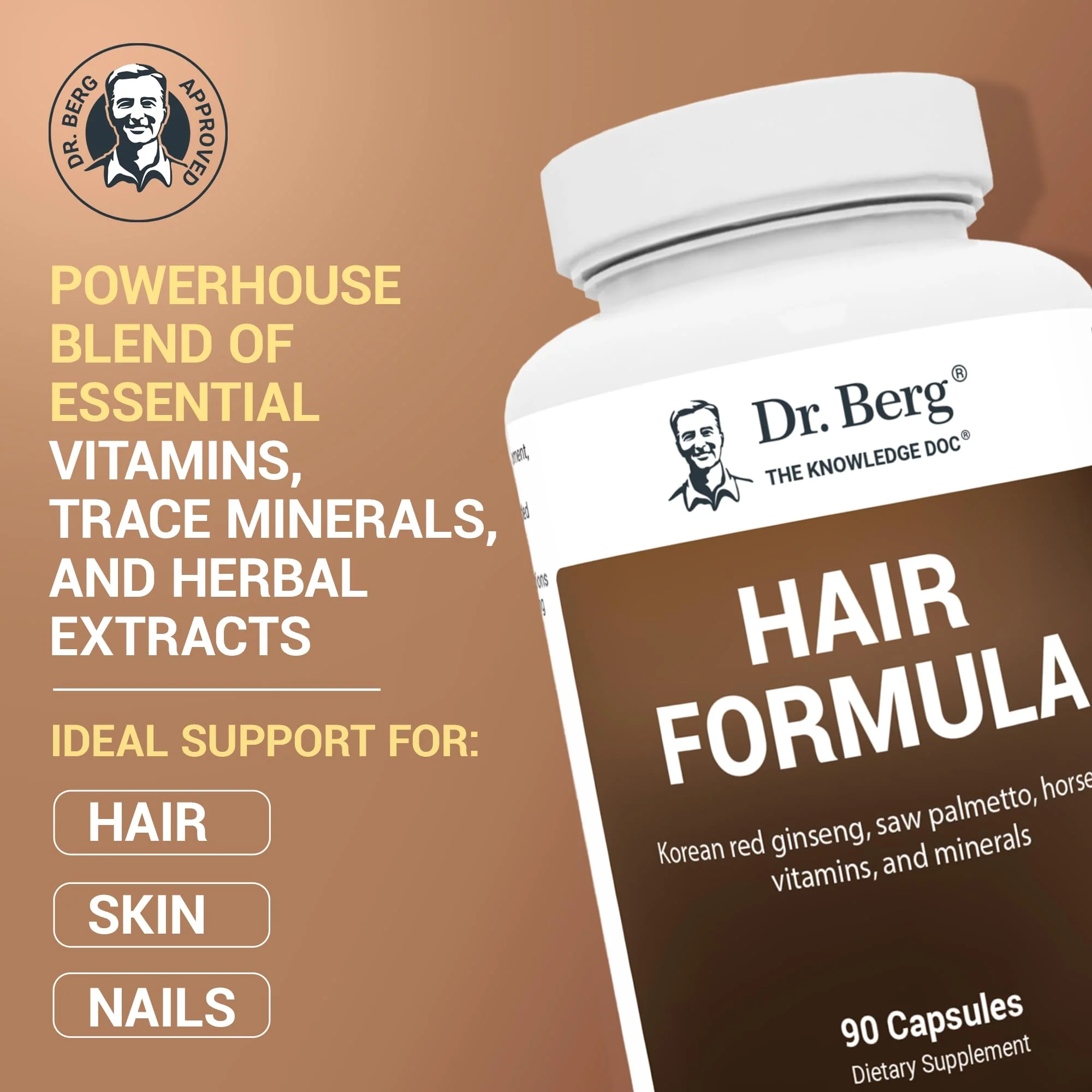 Dr. Berg All-in-One Vitamins for Hair, Skin, & Nails - Advanced Formula with Biotin, Saw Palmetto, DHT Blocker, & Trace Minerals - 90 Veg Capsules - Image 9