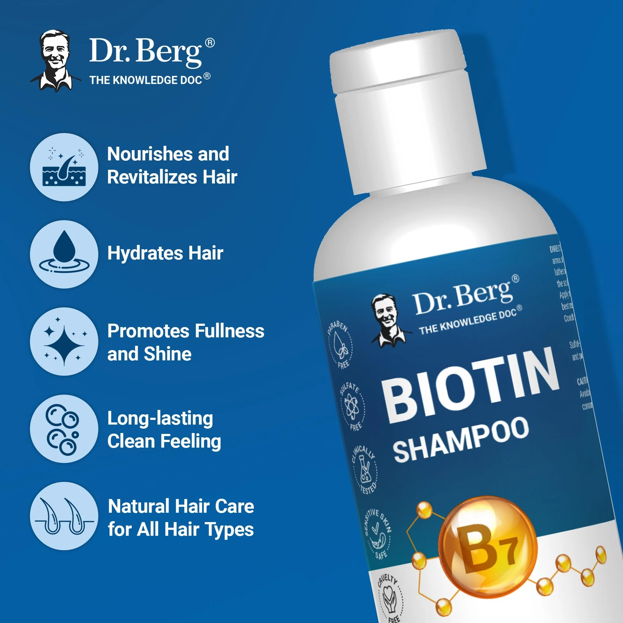 Dr. Berg Biotin Shampoo for Men & Women (Improved High-Performance Formula) - Independently Tested & Certified Paraben- Sulfate- & Silicone-Free - Infused w/Biotin, Argan Oil & Botanicals - 8 Fl oz - Image 7