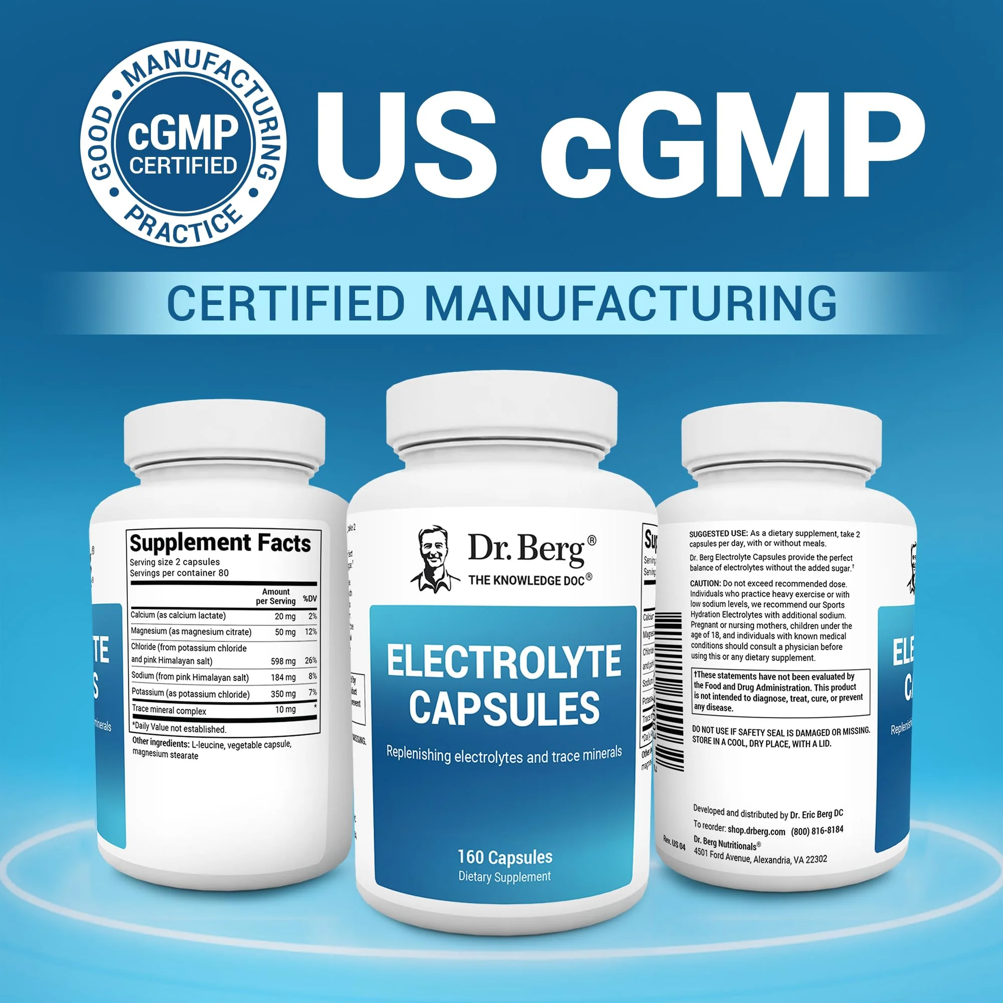 Dr. Berg Electrolyte Capsules - Electrolyte Supplements for Supporting Energy, Endurance, and Hydration - Sugar Free, No Maltodextrin, Keto Friendly - 160 Caps - Image 6