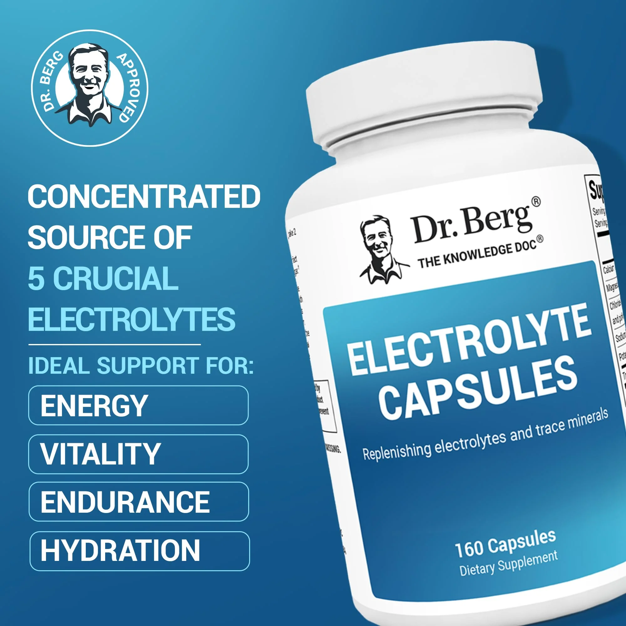 Dr. Berg Electrolyte Capsules - Electrolyte Supplements for Supporting Energy, Endurance, and Hydration - Sugar Free, No Maltodextrin, Keto Friendly - 160 Caps - Image 8