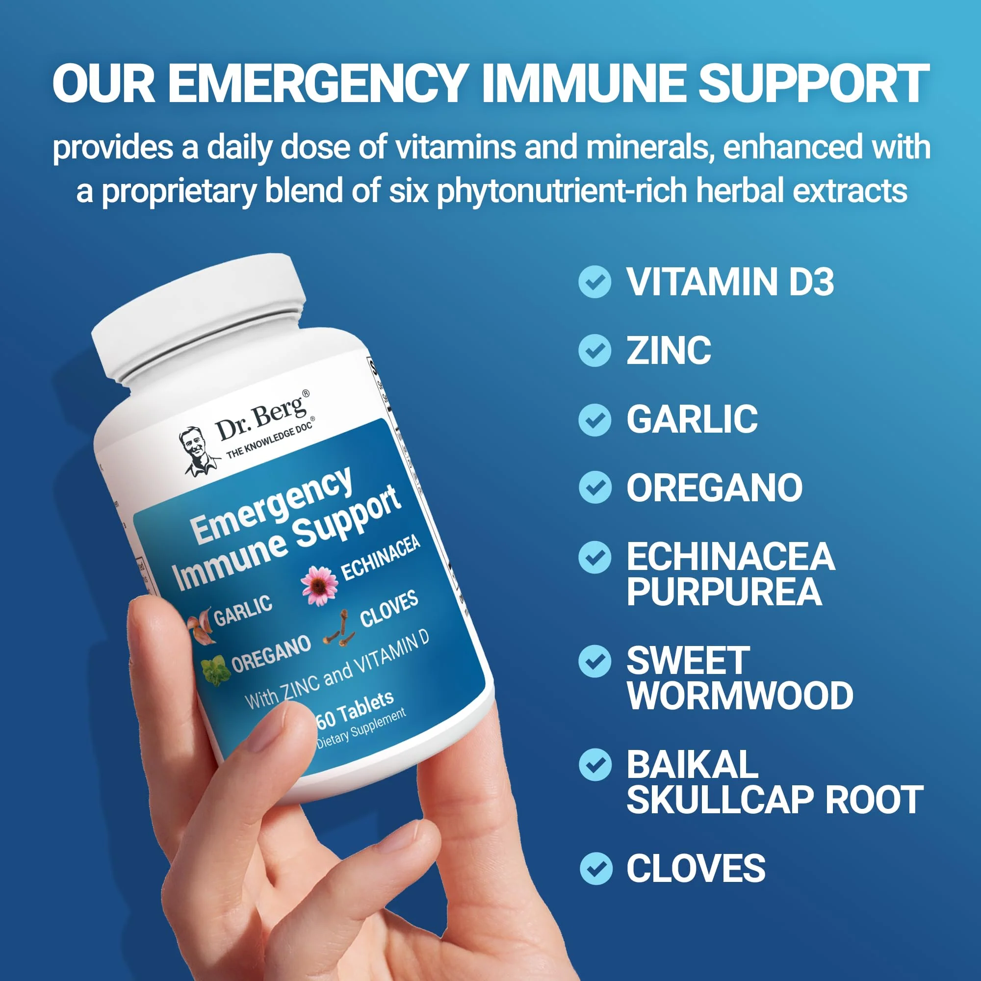 Dr. Berg Emergency Immune Support w/Echinacea - Potent Blend of Herbal Extracts (Warning: Strong Herbal Smells) - Immune Support Supplement Includes 2,000 IUs of Vitamin D & 10mg of Zinc - 60 Tablets - Image 5