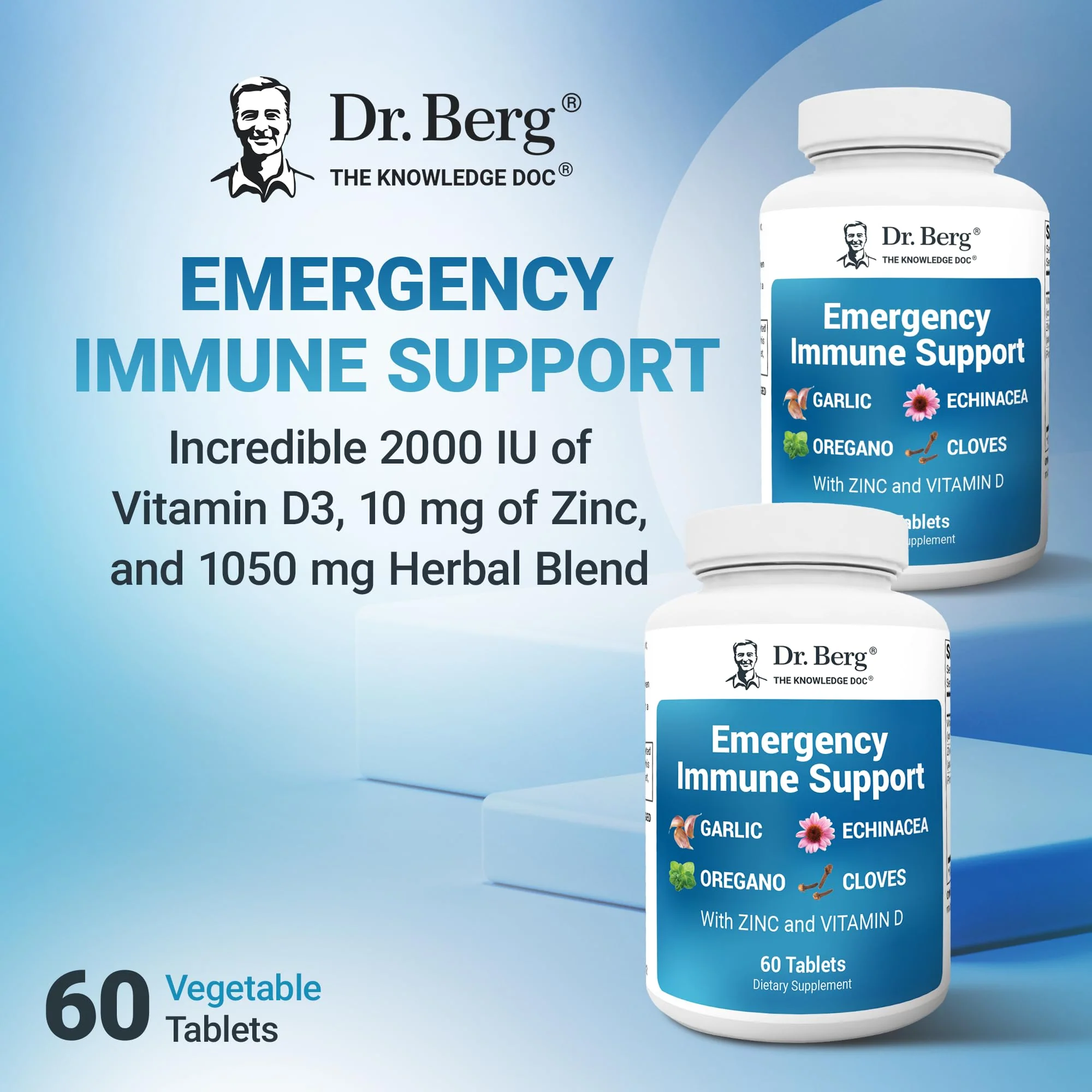 Dr. Berg Emergency Immune Support w/Echinacea - Potent Blend of Herbal Extracts (Warning: Strong Herbal Smells) - Immune Support Supplement Includes 2,000 IUs of Vitamin D & 10mg of Zinc - 60 Tablets - Image 7