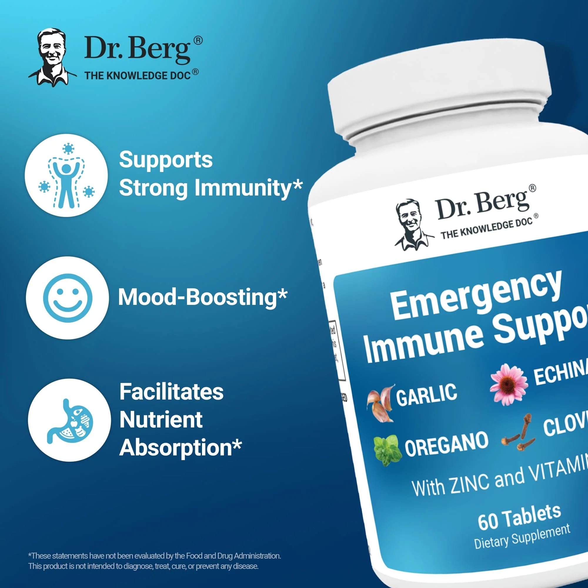 Dr. Berg Emergency Immune Support w/Echinacea - Potent Blend of Herbal Extracts (Warning: Strong Herbal Smells) - Immune Support Supplement Includes 2,000 IUs of Vitamin D & 10mg of Zinc - 60 Tablets - Image 8