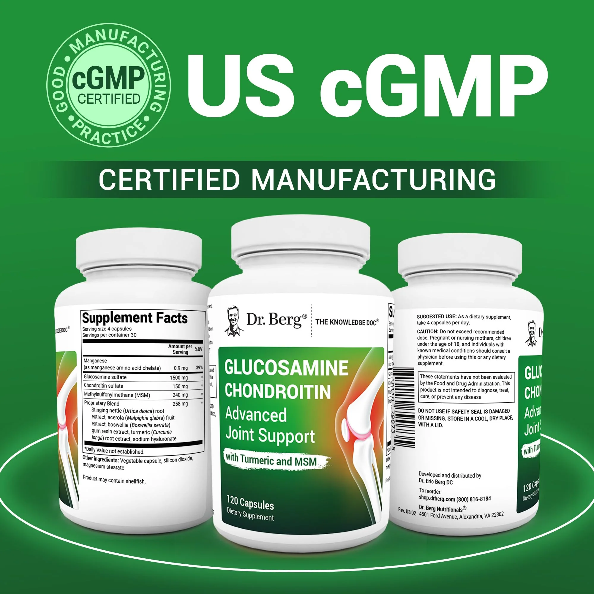 Dr. Berg Glucosamine Chondroitin MSM Turmeric & Boswellia - Advanced Joint Support Supplement with 1500 mg Glucosamine Sulfate - Includes 120 Capsules - Image 7