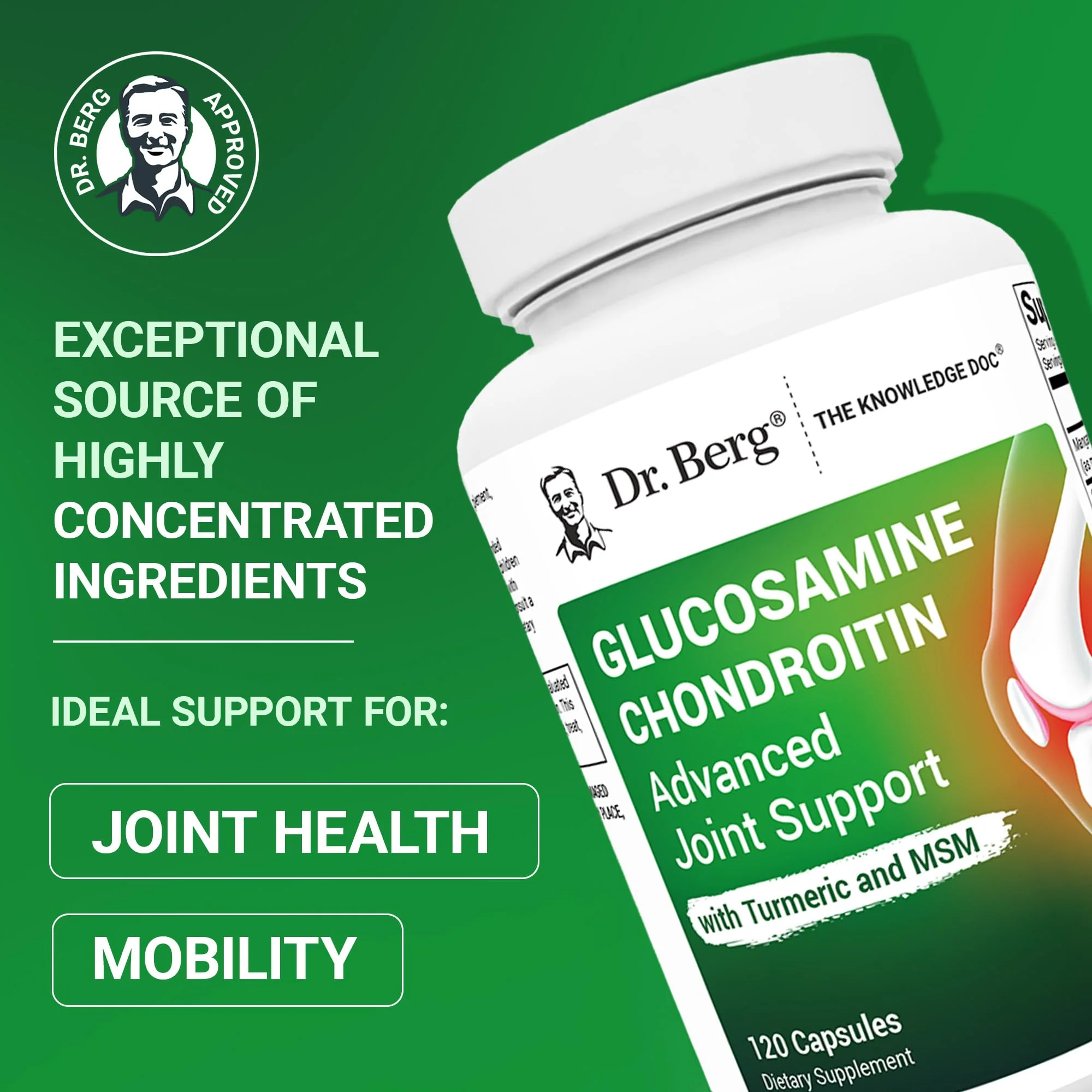 Dr. Berg Glucosamine Chondroitin MSM Turmeric & Boswellia - Advanced Joint Support Supplement with 1500 mg Glucosamine Sulfate - Includes 120 Capsules - Image 9