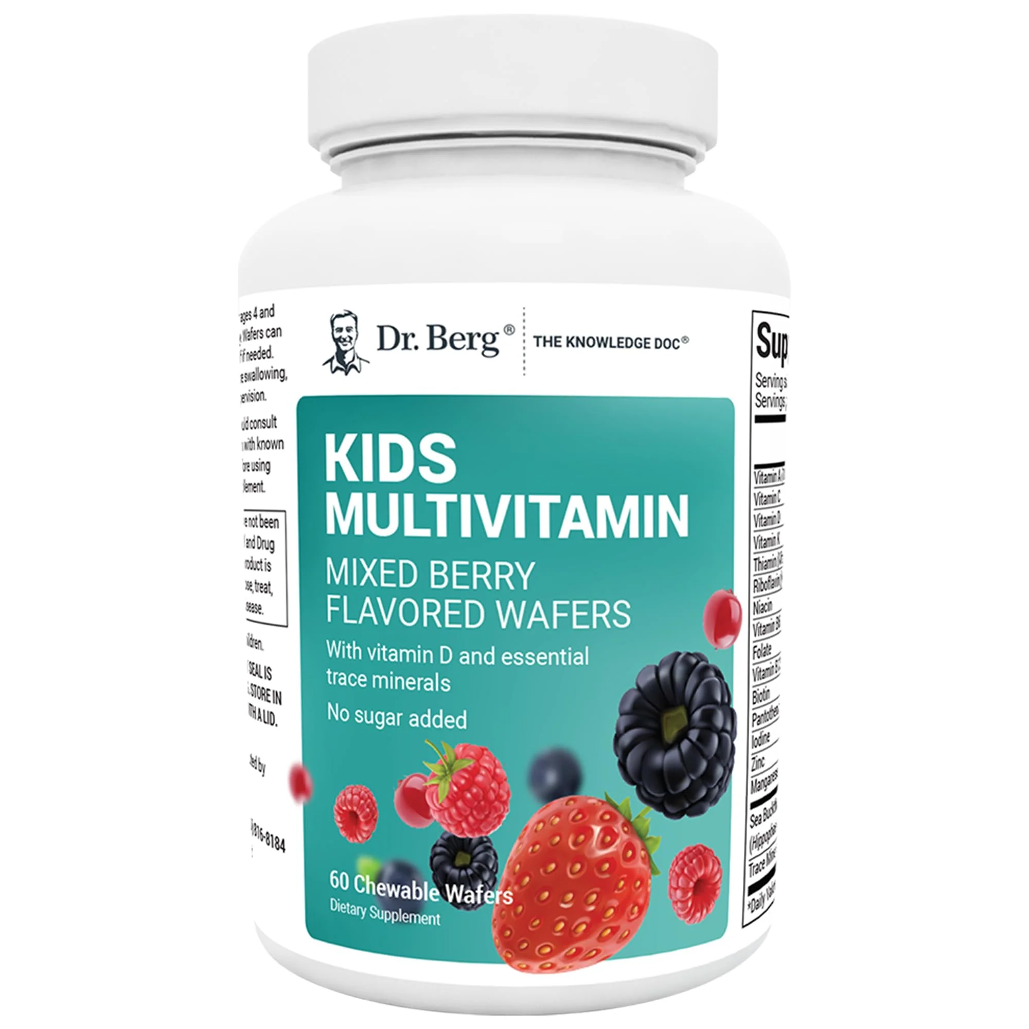 Dr. Berg Kids Chewable Multivitamins (NOT Sweetened w/Sugar) - Daily Multivitamin for Kids that Includes 20 Nutrients & Trace Mineral Complex - Mixed Berry Chewable Vitamins for Kid - Brown Wafers