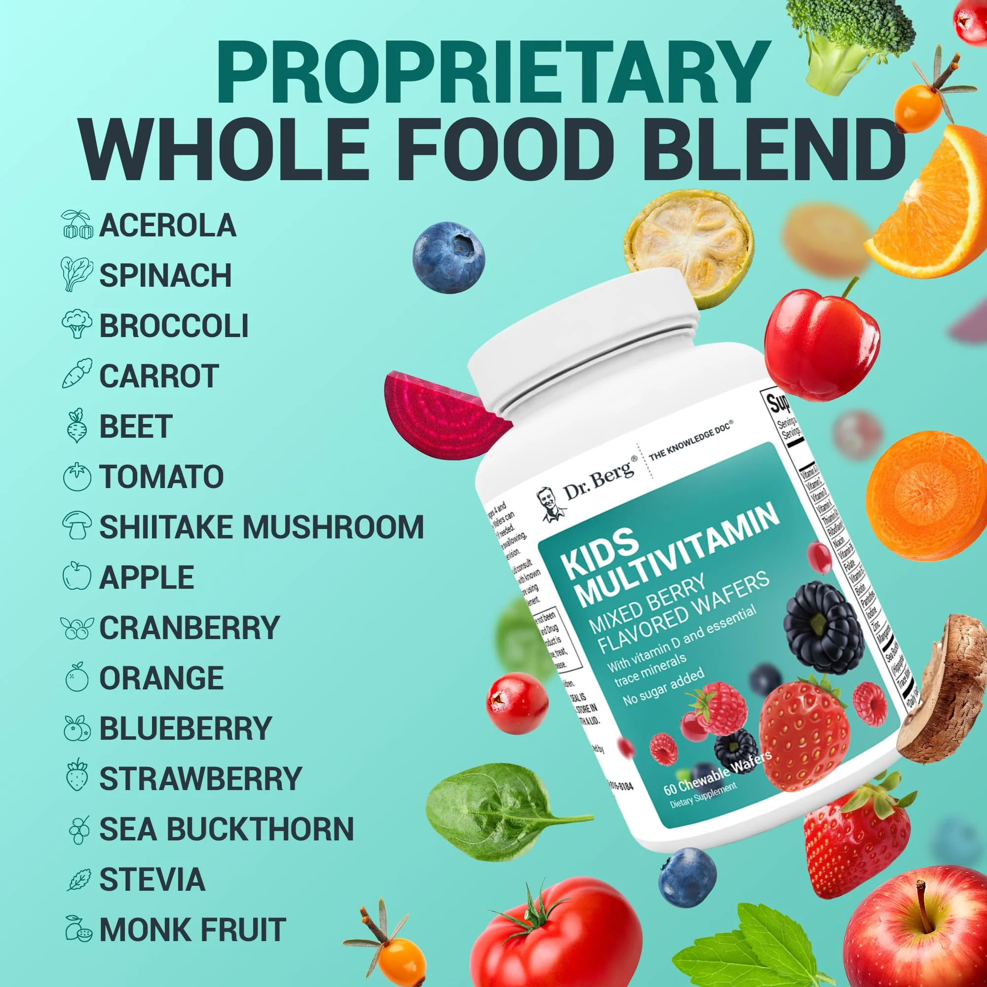 Dr. Berg Kids Chewable Multivitamins (NOT Sweetened w/Sugar) - Daily Multivitamin for Kids that Includes 20 Nutrients & Trace Mineral Complex - Mixed Berry Chewable Vitamins for Kid - Brown Wafers - Image 5