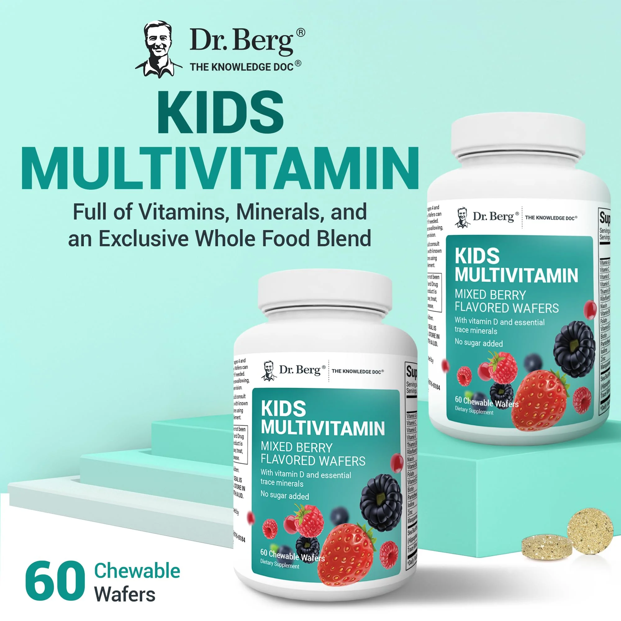 Dr. Berg Kids Chewable Multivitamins (NOT Sweetened w/Sugar) - Daily Multivitamin for Kids that Includes 20 Nutrients & Trace Mineral Complex - Mixed Berry Chewable Vitamins for Kid - Brown Wafers - Image 8