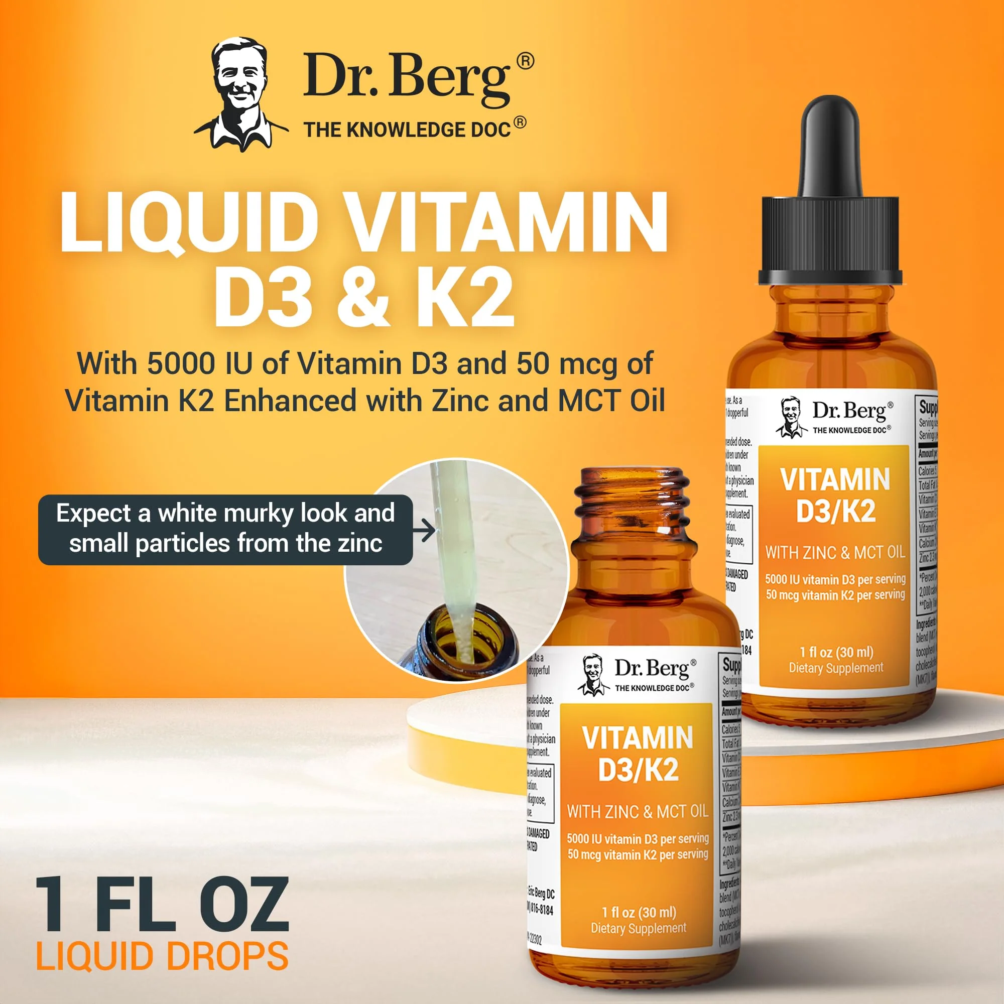 Dr. Berg Liquid Vitamin D3 & K2 Supplement with Zinc - for Bone, Teeth, Mood & Immune Health* - Vitamin D3 & K2 Drops for Adults - 1 fl oz - Image 7