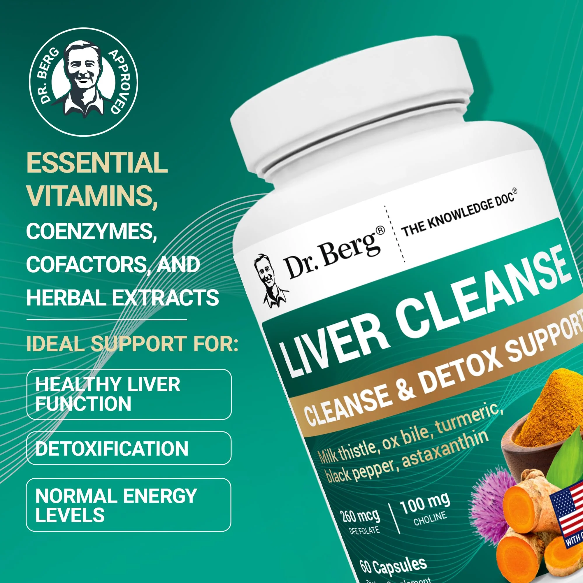 Dr. Berg Liver Cleanse Detox Capsules w/Unique Blend of Milk Thistle, Ox Bile & Folate - Liver Supplement Includes Turmeric, Black Pepper & Choline - 60 Capsules - Image 8
