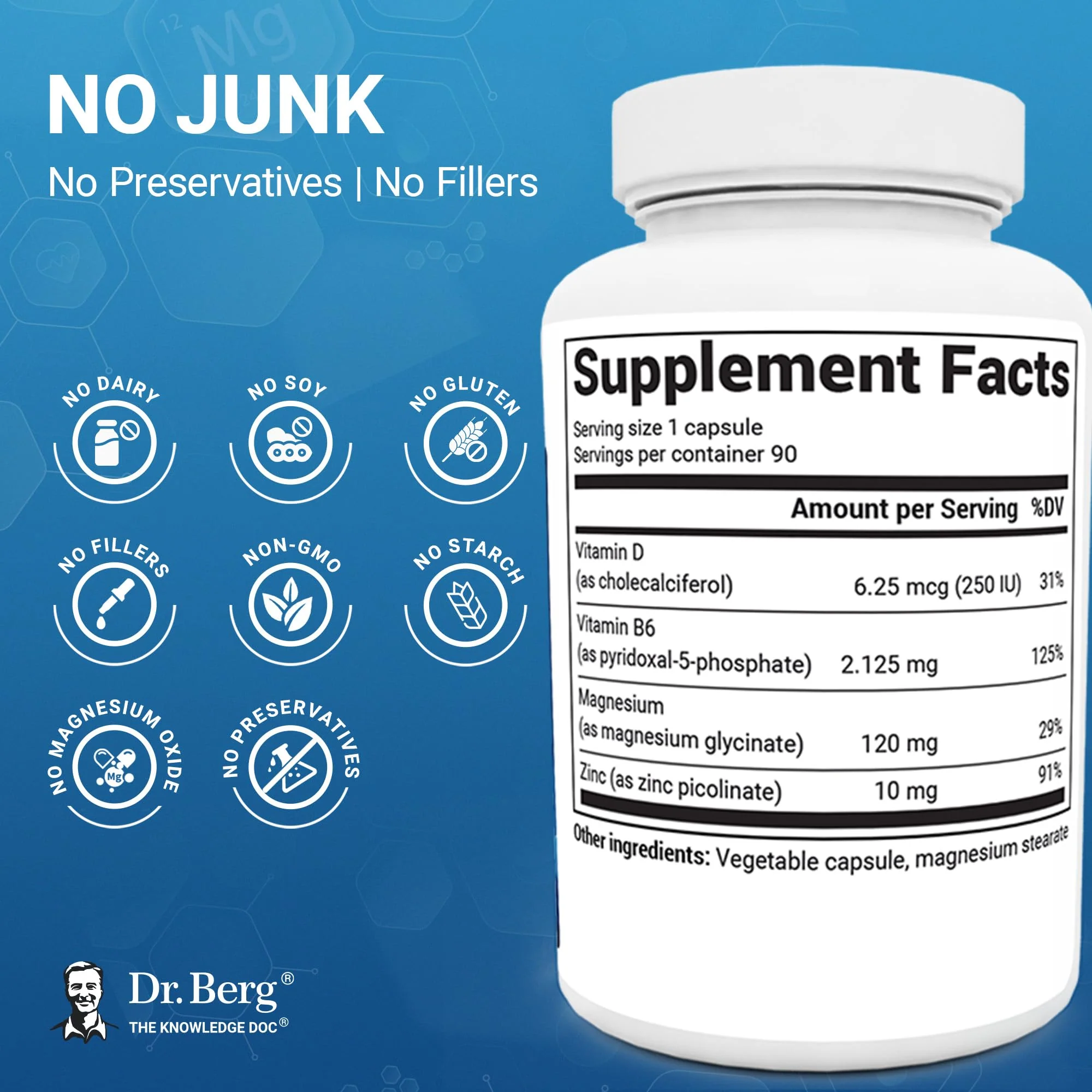Dr. Berg Magnesium Glycinate 90ct – 4-in-1 Chelated for Muscle, Nerve, Sleep & Stress Support*– w/ D3, B6 & Zinc – 4X Lab-Tested – No Fillers – Formulated in USA, GMP-Certified - Image 6