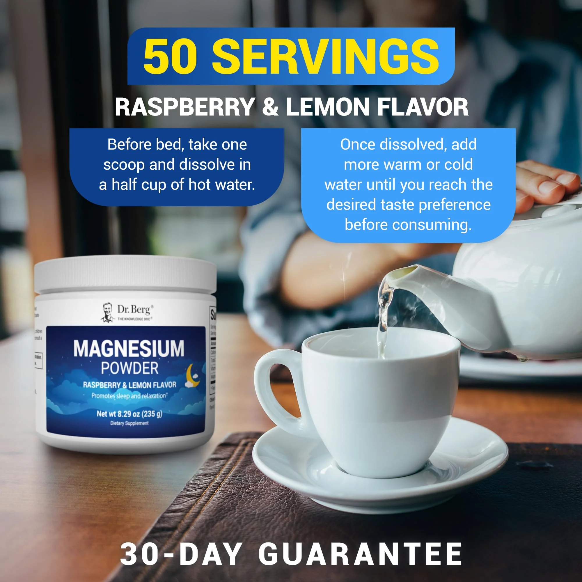 Dr. Berg Magnesium Glycinate Powder for Sleep, Relaxation, & Stress Relief - Raspberry & Lemon Flavor (50 Servings) Magnesium Powder - Ideal for Bedtime Support & Calming - Image 3