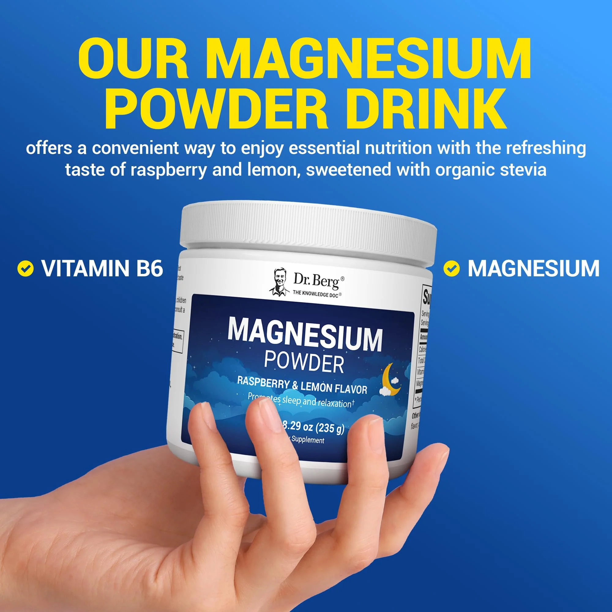 Dr. Berg Magnesium Glycinate Powder for Sleep, Relaxation, & Stress Relief - Raspberry & Lemon Flavor (50 Servings) Magnesium Powder - Ideal for Bedtime Support & Calming - Image 5