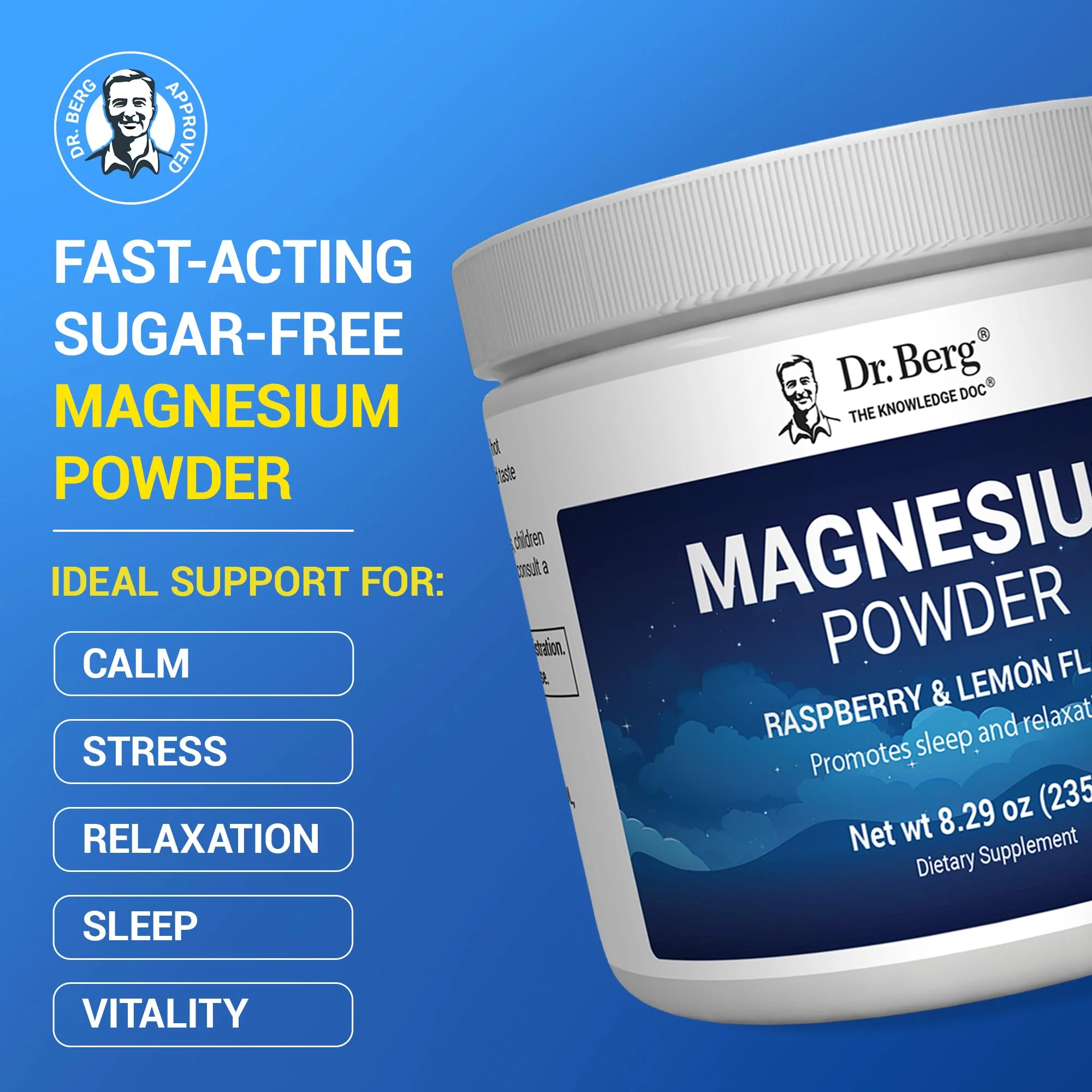 Dr. Berg Magnesium Glycinate Powder for Sleep, Relaxation, & Stress Relief - Raspberry & Lemon Flavor (50 Servings) Magnesium Powder - Ideal for Bedtime Support & Calming - Image 9