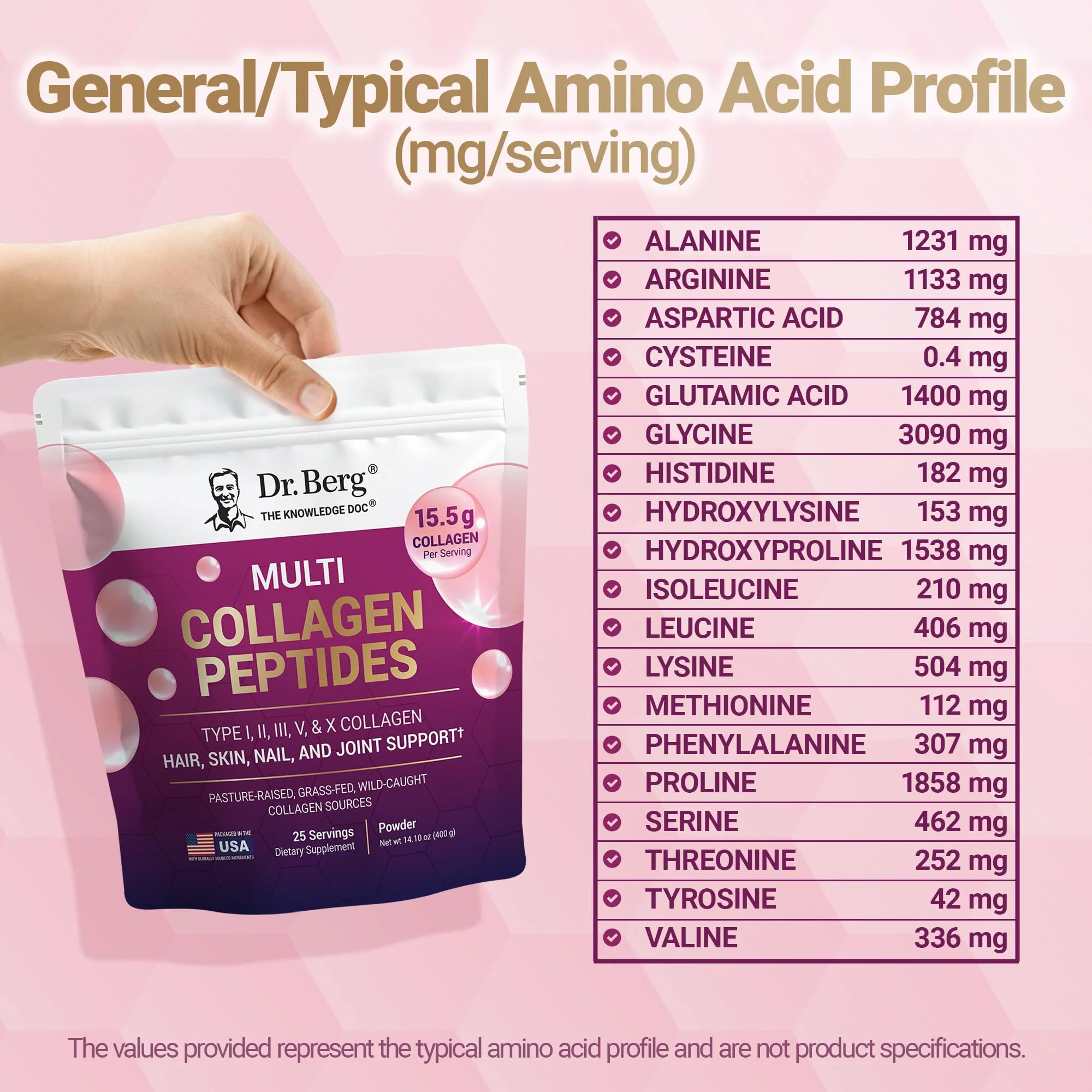 Dr. Berg Multi Collagen Peptides Powder Types I, II, III, V, X - Unflavored Collagen Powder w/ 14 g of Protein - Grass-Fed, Pasture-Raised & Wild-Caught Collagen Sources - 25 Servings - Image 5