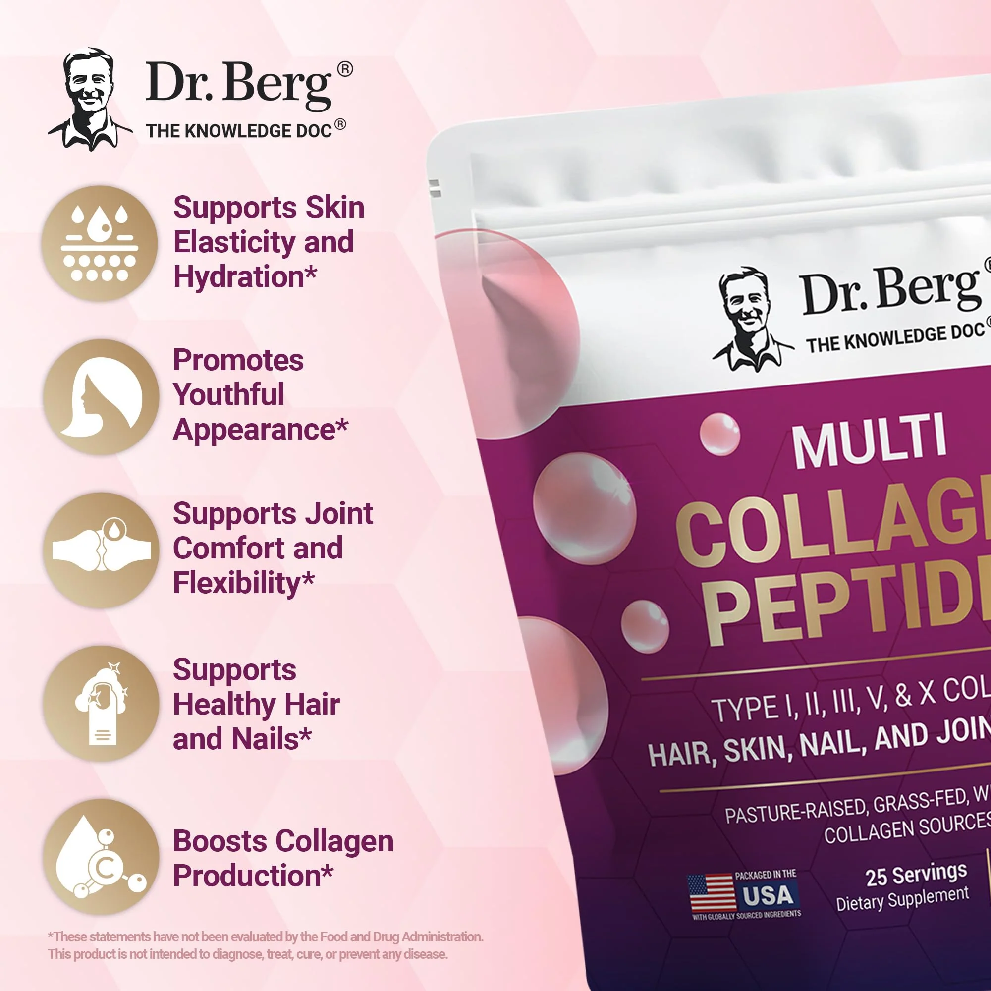 Dr. Berg Multi Collagen Peptides Powder Types I, II, III, V, X - Unflavored Collagen Powder w/ 14 g of Protein - Grass-Fed, Pasture-Raised & Wild-Caught Collagen Sources - 25 Servings - Image 8