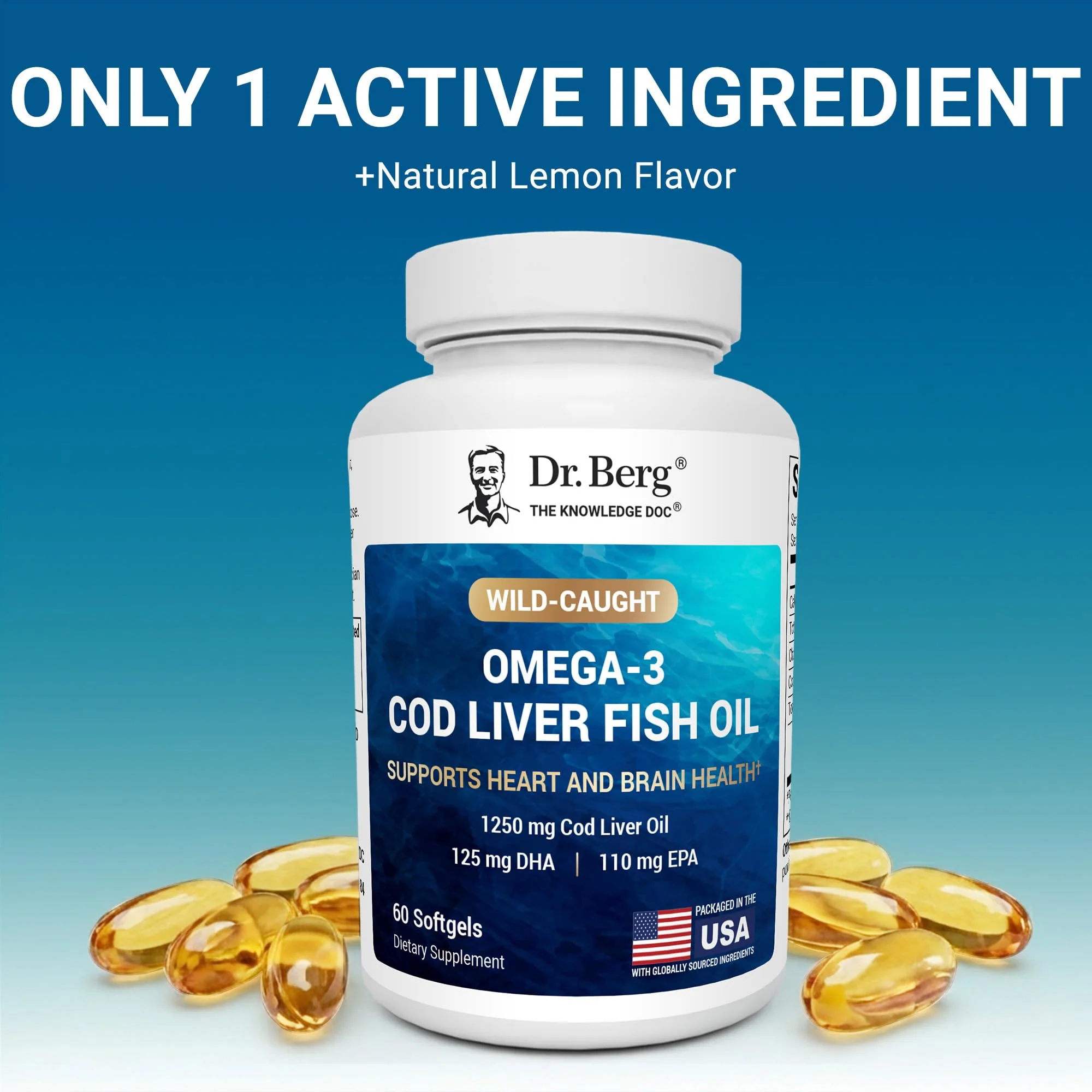 Dr. Berg Omega-3 Cod Liver Fish Oil 60 Softgels – Wild-Caught Icelandic Cod – Omega 3 EPA & DHA – Heart, Brain, Immune & Eye Support* – Lemon Flavor – 4X Lab-Tested – Non-GMO, No Fillers - Image 6