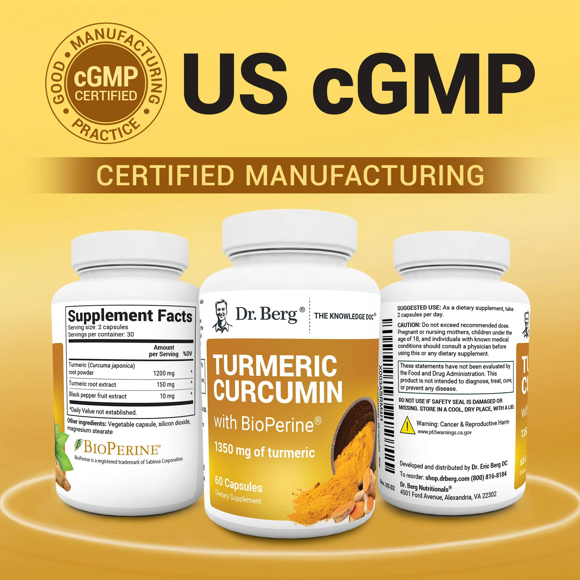 Dr. Berg (Only 2 Per Day) Turmeric Supplement with Black Pepper (BioPerine) - 1350 mg Turmeric Curcumin Supplement with 95% Curcuminoids – Turmeric Curcumin with Black Pepper – 60 Turmeric Capsules - Image 2