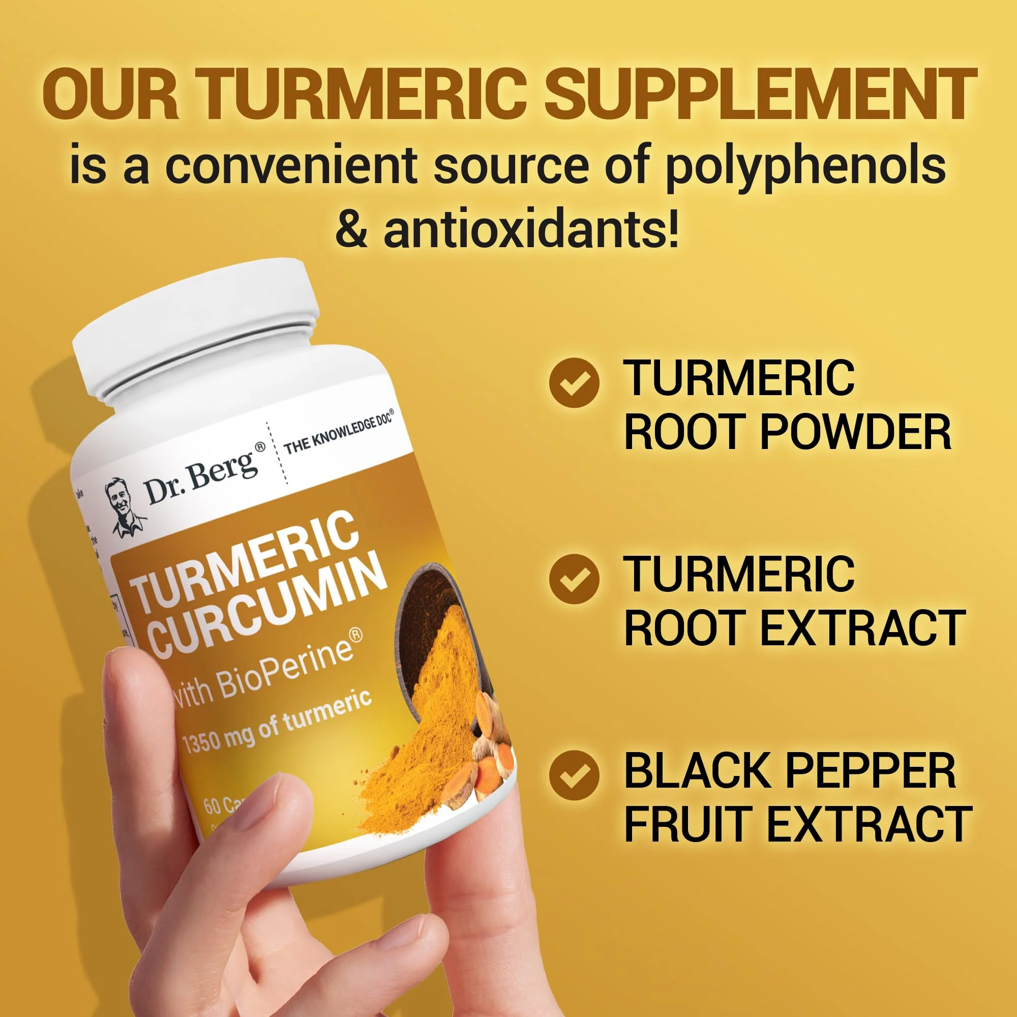 Dr. Berg (Only 2 Per Day) Turmeric Supplement with Black Pepper (BioPerine) - 1350 mg Turmeric Curcumin Supplement with 95% Curcuminoids – Turmeric Curcumin with Black Pepper – 60 Turmeric Capsules - Image 4