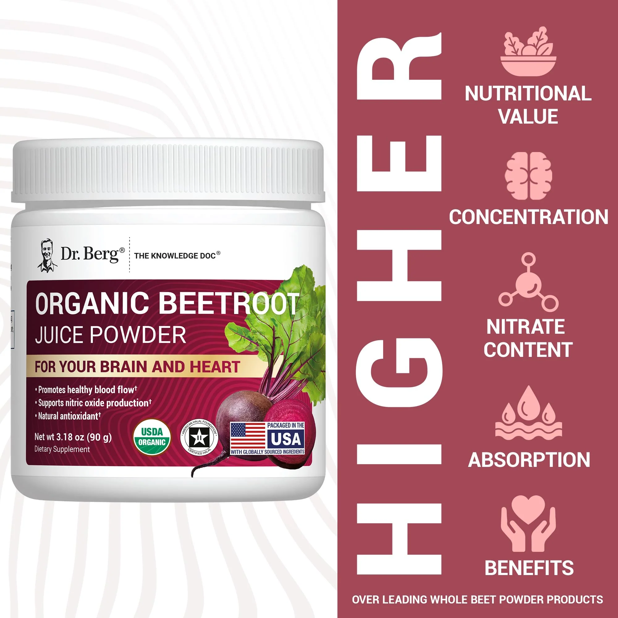 Dr. Berg Raw Organic Beet Powder from Real Earth-Grown Beets – USDA Certified Organic Beet Root Powder to Support Nitric Oxide Levels, Energy, Blood Flow, & Heart Health* – 30 Servings - Image 5