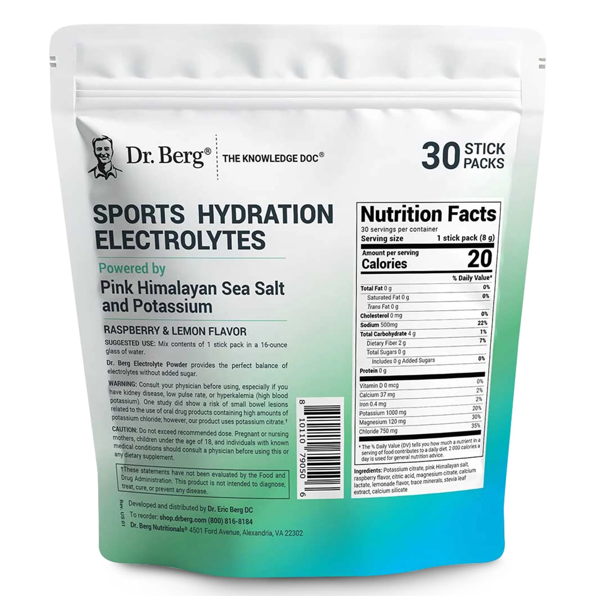 Dr. Berg Sports Hydration Electrolytes Powder w/More Salt (Pink Himalayan) - 30 Keto Electrolytes Powder Packets w/a Delicious Salty Raspberry & Lemon Flavor - Includes 1,000mg of Potassium - Image 7