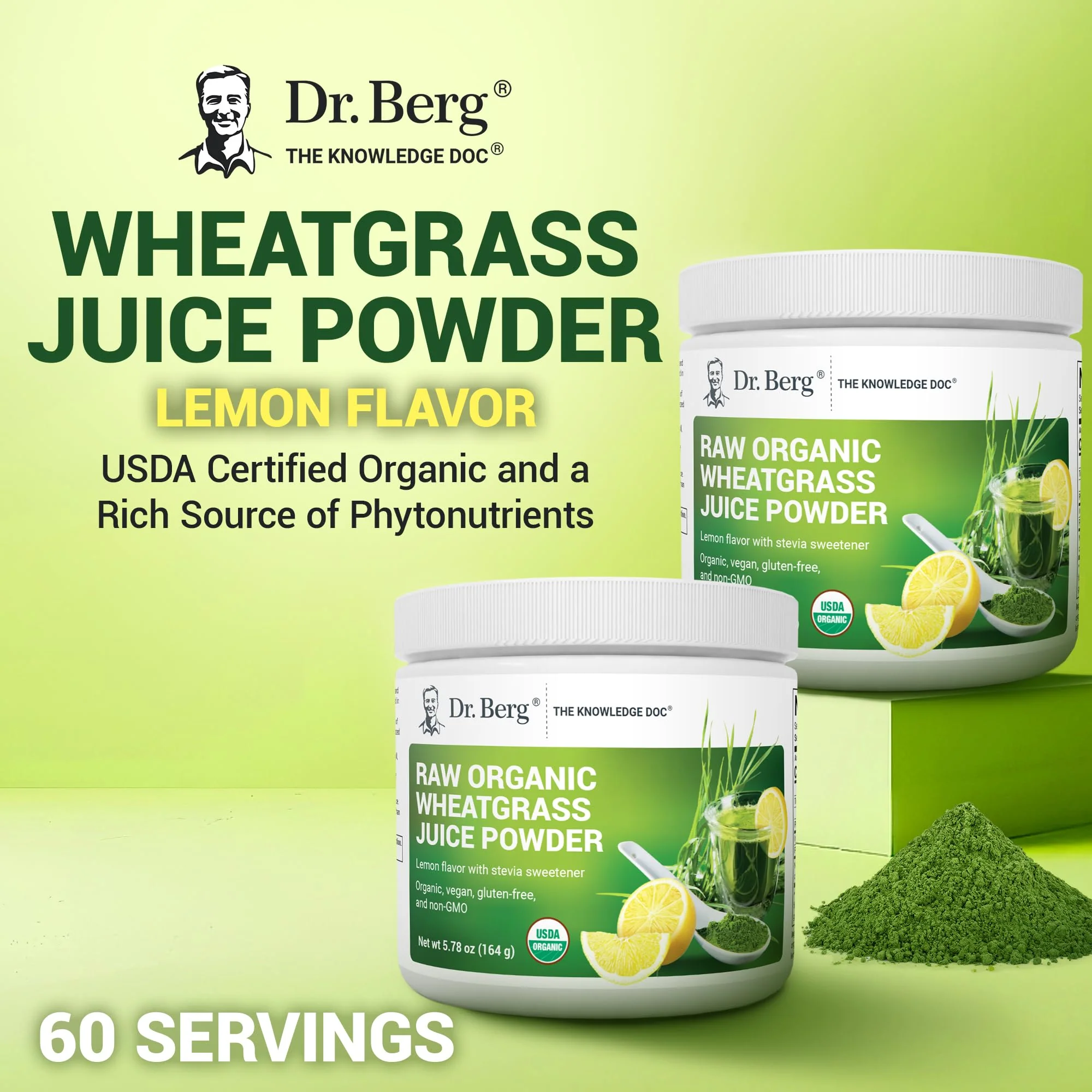 Dr. Berg USDA Certified Organic Green Powder Superfood (60 Servings) - Made with Raw Wheatgrass, Chlorophyll, Trace Minerals & Natural Enzymes - Non-GMO Green Superfood Powder - Lemon Flavor - Image 7