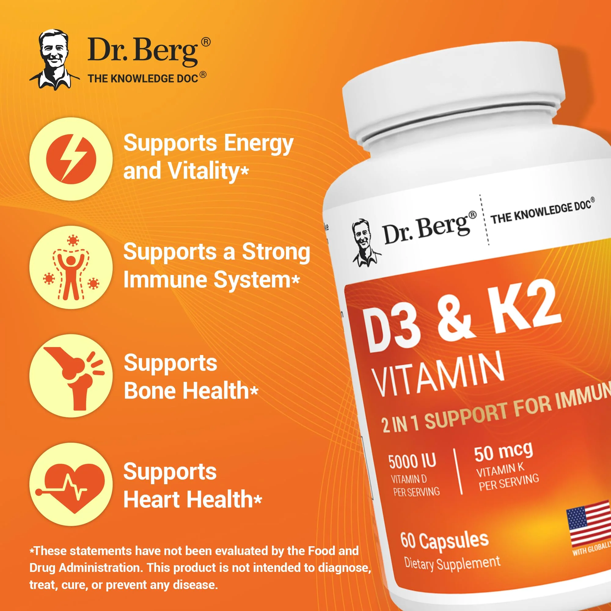 Dr. Berg Vitamin D3 & K2 5,000 IU + MK-7 – 60 Capsules – Immune, Bone & Heart Support* Supplement w/Magnesium, Zinc, B6 – 4X Lab-Tested – No Fillers – Non-GMO, cGMP, Formulated in USA - Image 8