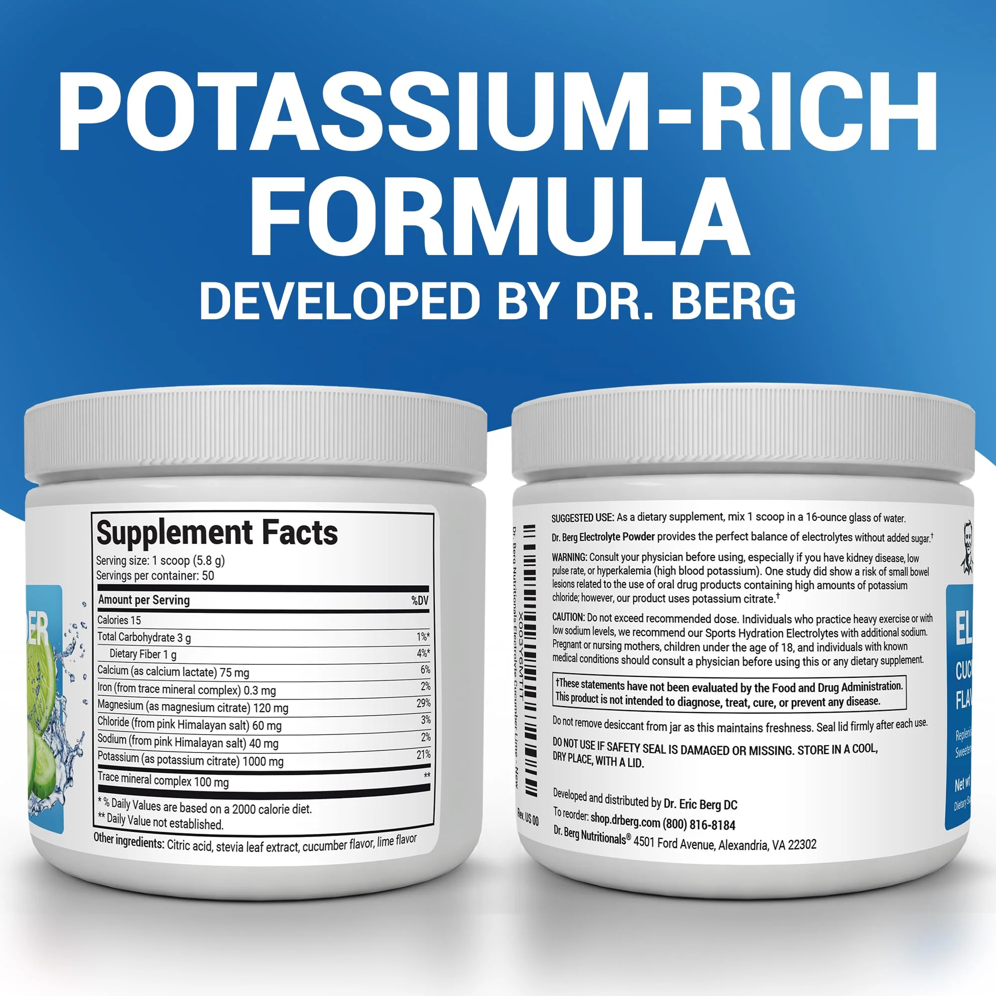 Dr. Berg Zero Sugar Hydration Keto Electrolyte Powder - Enhanced w/ 1000 mg of Potassium & Real Pink Himalayan Salt (NOT Table Salt) - Cucumber Lime Flavor Hydration Drink Mix Supplement - 50 Servings - Image 7
