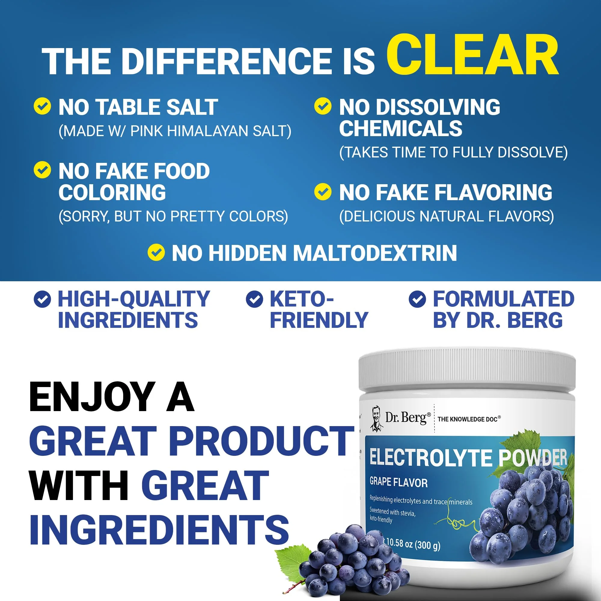 Dr. Berg Zero Sugar Hydration Keto Electrolyte Powder - Enhanced w/ 1000 mg of Potassium & Real Pink Himalayan Salt (NOT Table Salt) - Grape Flavor Hydration Drink Mix Supplement - 50 Servings - Image 4