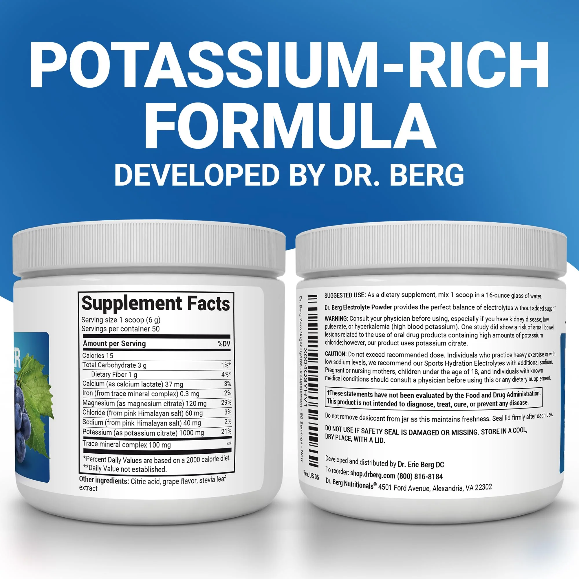 Dr. Berg Zero Sugar Hydration Keto Electrolyte Powder - Enhanced w/ 1000 mg of Potassium & Real Pink Himalayan Salt (NOT Table Salt) - Grape Flavor Hydration Drink Mix Supplement - 50 Servings - Image 7