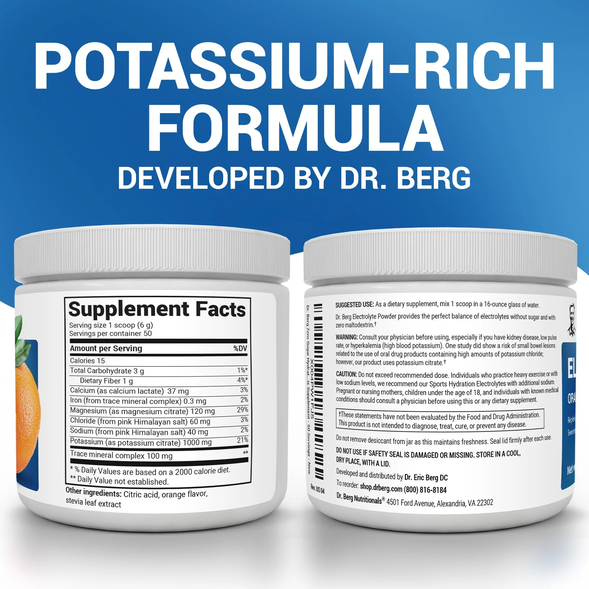 Dr. Berg Zero Sugar Hydration Keto Electrolyte Powder - Enhanced w/ 1000 mg of Potassium & Real Pink Himalayan Salt (NOT Table Salt) - Orange Flavor Hydration Drink Mix Supplement - 50 Servings - Image 7
