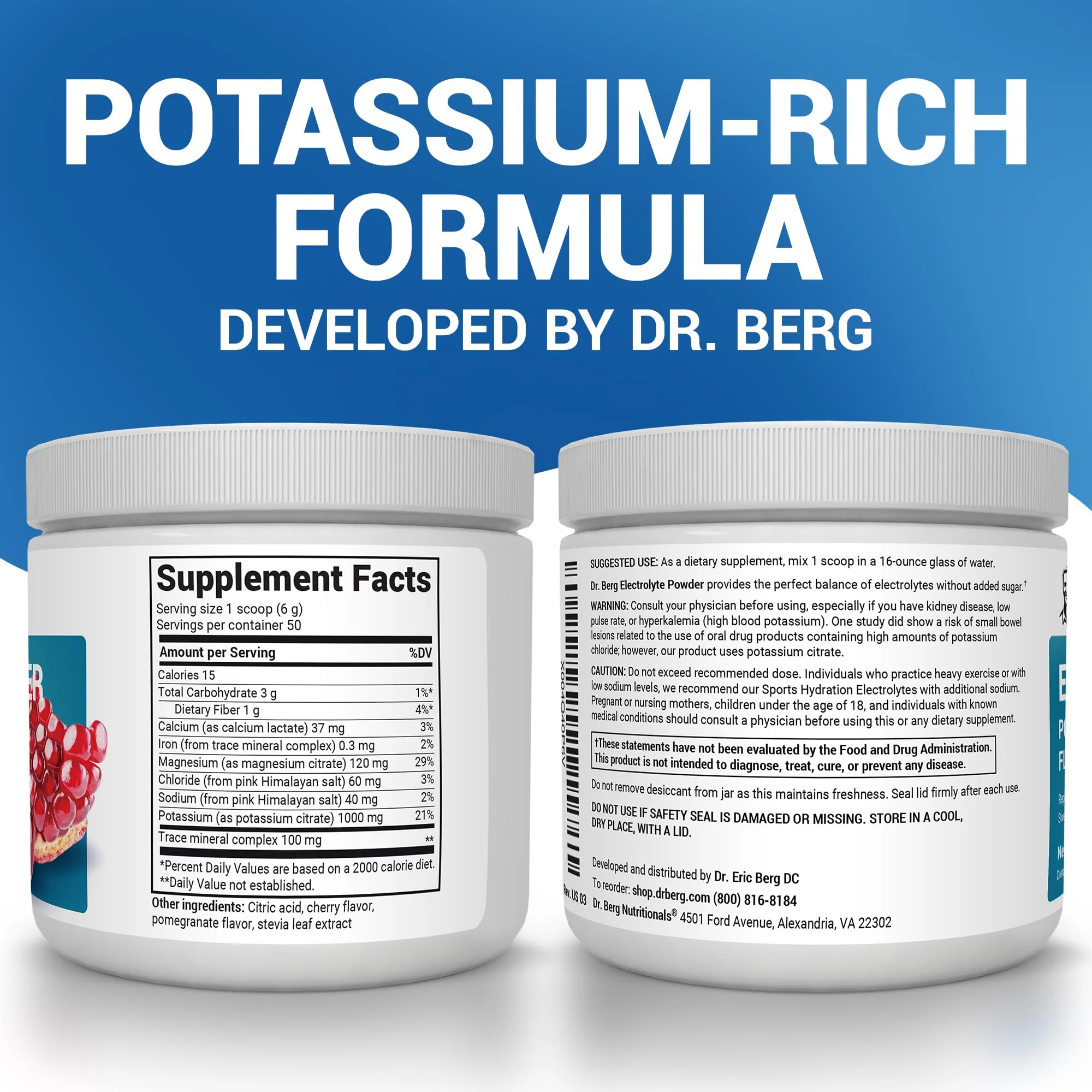 Dr. Berg Zero Sugar Hydration Keto Electrolyte Powder - Enhanced w/ 1000 mg of Potassium & Real Pink Himalayan Salt (NOT Table Salt) - Pomegranate and Cherry Hydration Drink Supplement - 50 Servings - Image 7