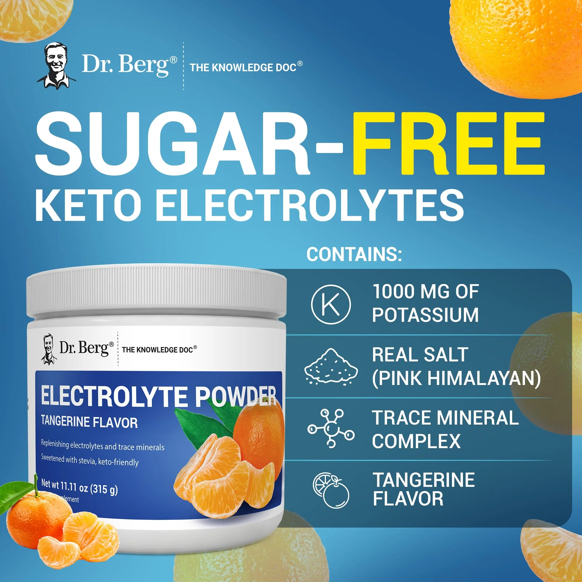 Dr. Berg Zero Sugar Hydration Keto Electrolyte Powder - Enhanced w/ 1000 mg of Potassium & Real Pink Himalayan Salt (NOT Table Salt) - Tangerine Flavor Hydration Drink Mix Supplement - 50 Servings - Image 2