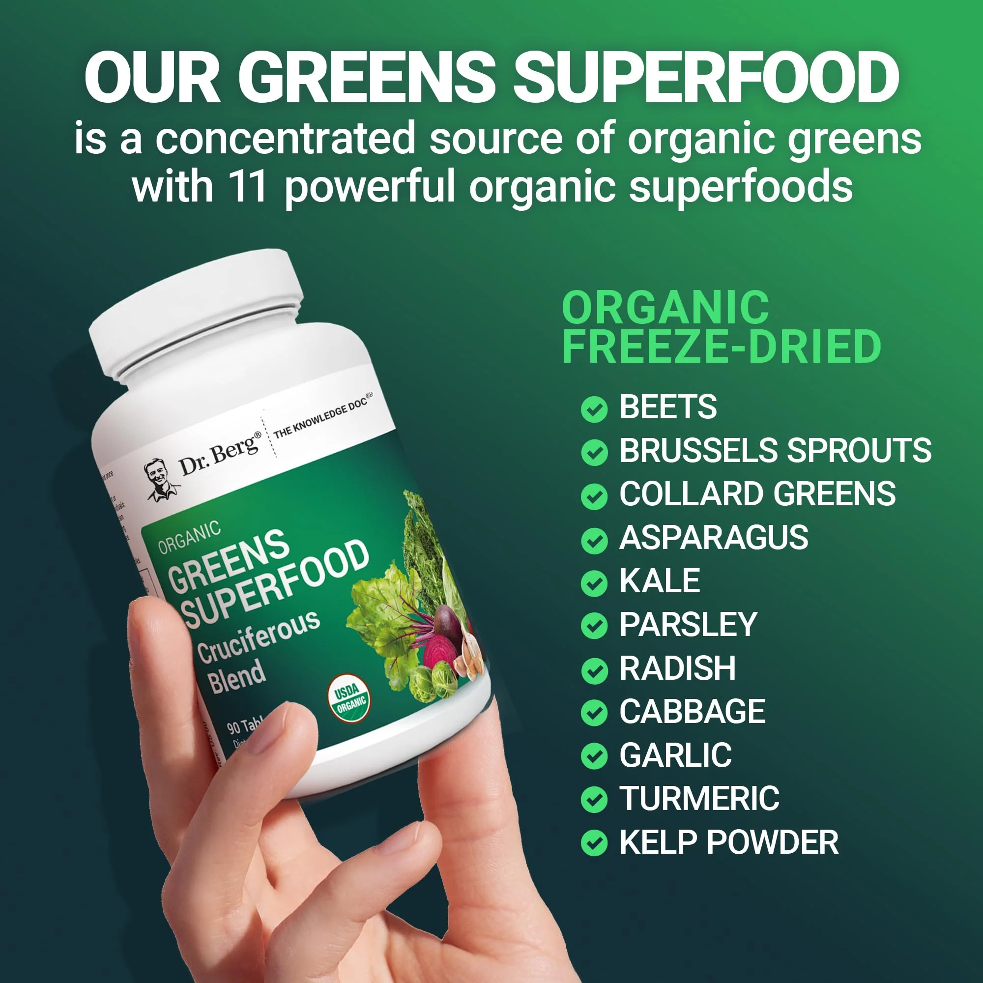 Dr. Berg's Greens Superfood Cruciferous Vegetable Tablets - Vegetable Supplements for Adults w/ 11 Phytonutrient Super Greens - Energy, Immune System & Liver Veggie Tablets - 90 Tablet - Image 5
