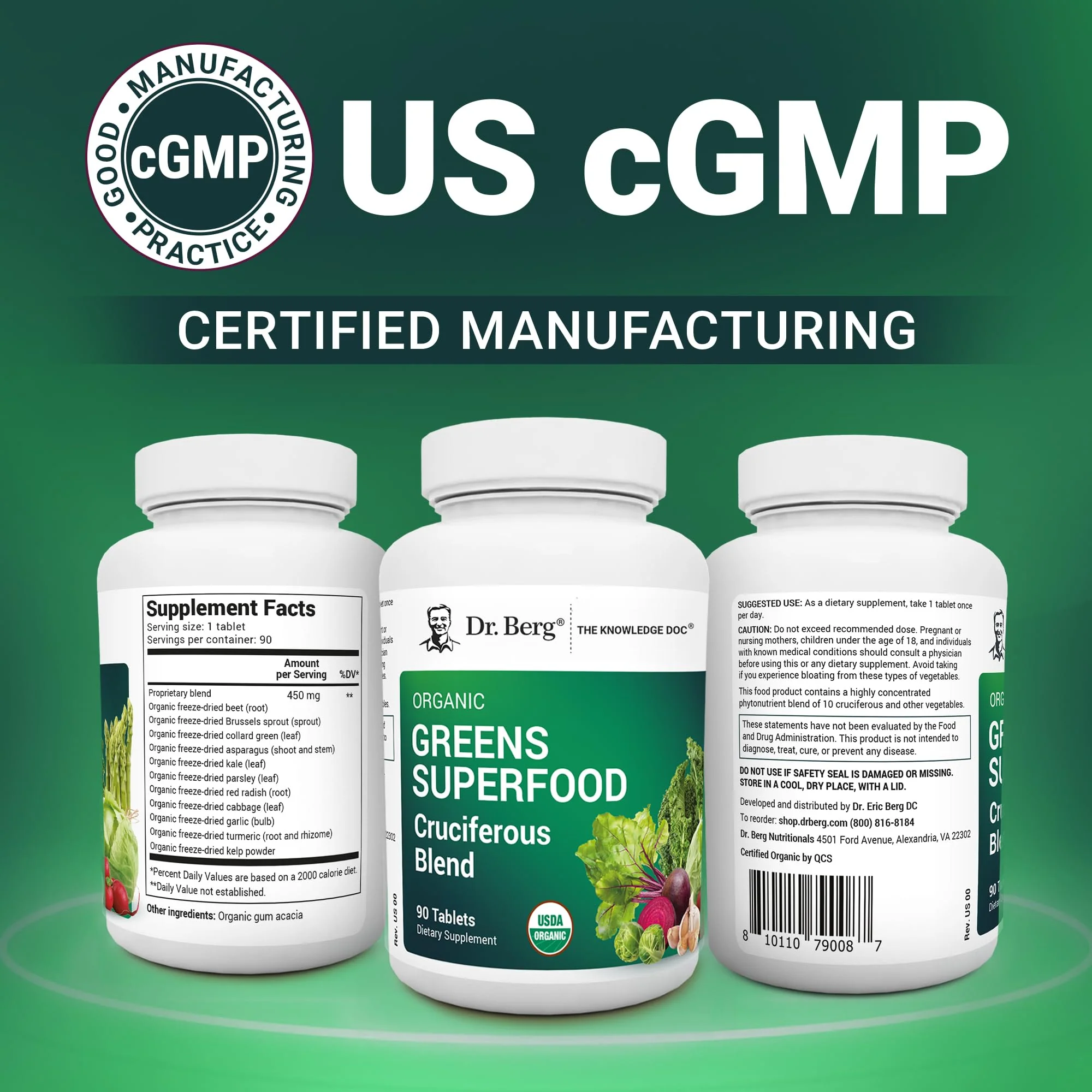 Dr. Berg's Greens Superfood Cruciferous Vegetable Tablets - Vegetable Supplements for Adults w/ 11 Phytonutrient Super Greens - Energy, Immune System & Liver Veggie Tablets - 90 Tablet - Image 6