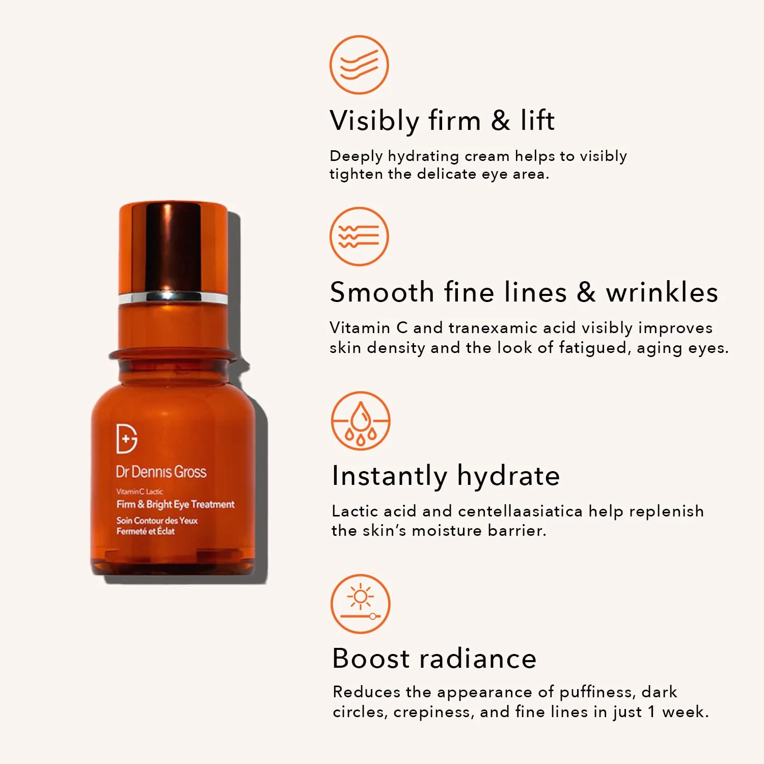 Dr. Dennis Gross Vitamin C Lactic Firm & Bright Eye Treatment | Silky, Lightweight, Fast-Absorbing Treatment to Improve Puffiness, Dark Circles, and Wrinkles Around the Eyes | 0.5 oz - Image 4