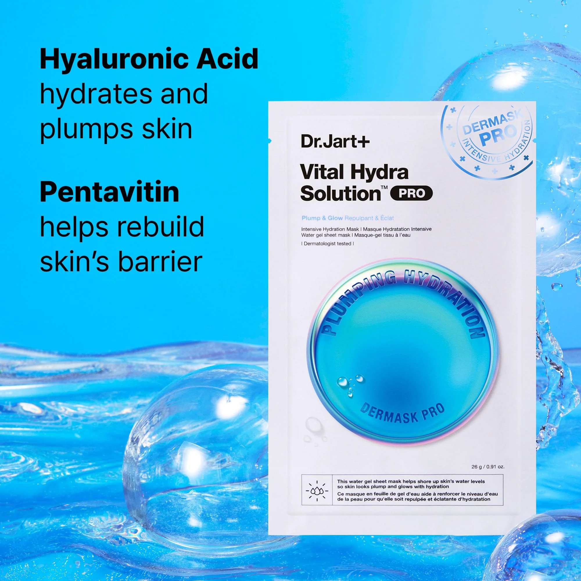 Dr.Jart+ Dermask Vital Hydra Solution Glow Korean Face Mask with Hyaluronic Acid for Glass Skin | Sheet Mask | Korean Skin Care, 5 Pack - Image 5