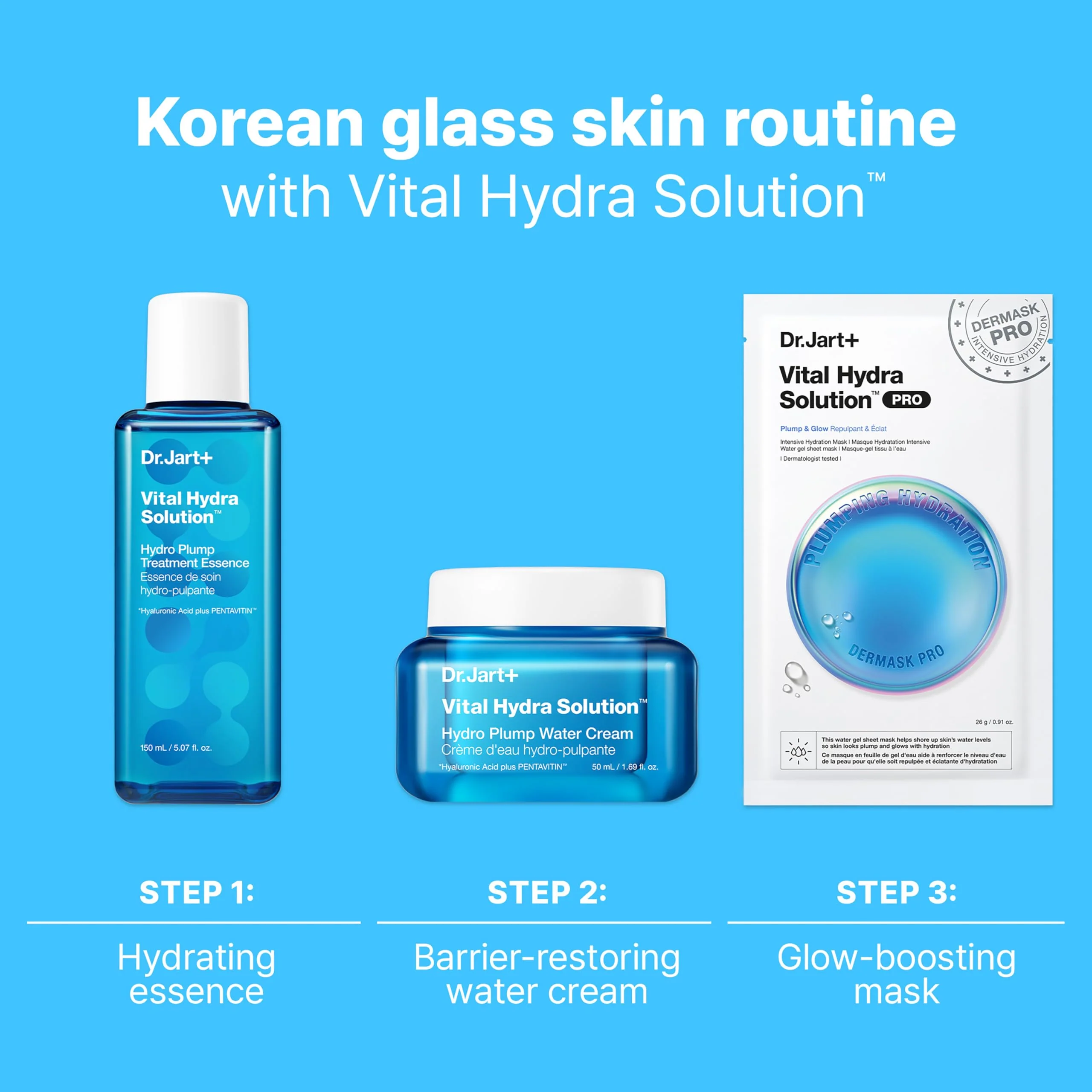 Dr.Jart+ Dermask Vital Hydra Solution Glow Korean Face Mask with Hyaluronic Acid for Glass Skin | Sheet Mask | Korean Skin Care | Travel Size, 1 Pack - Image 3