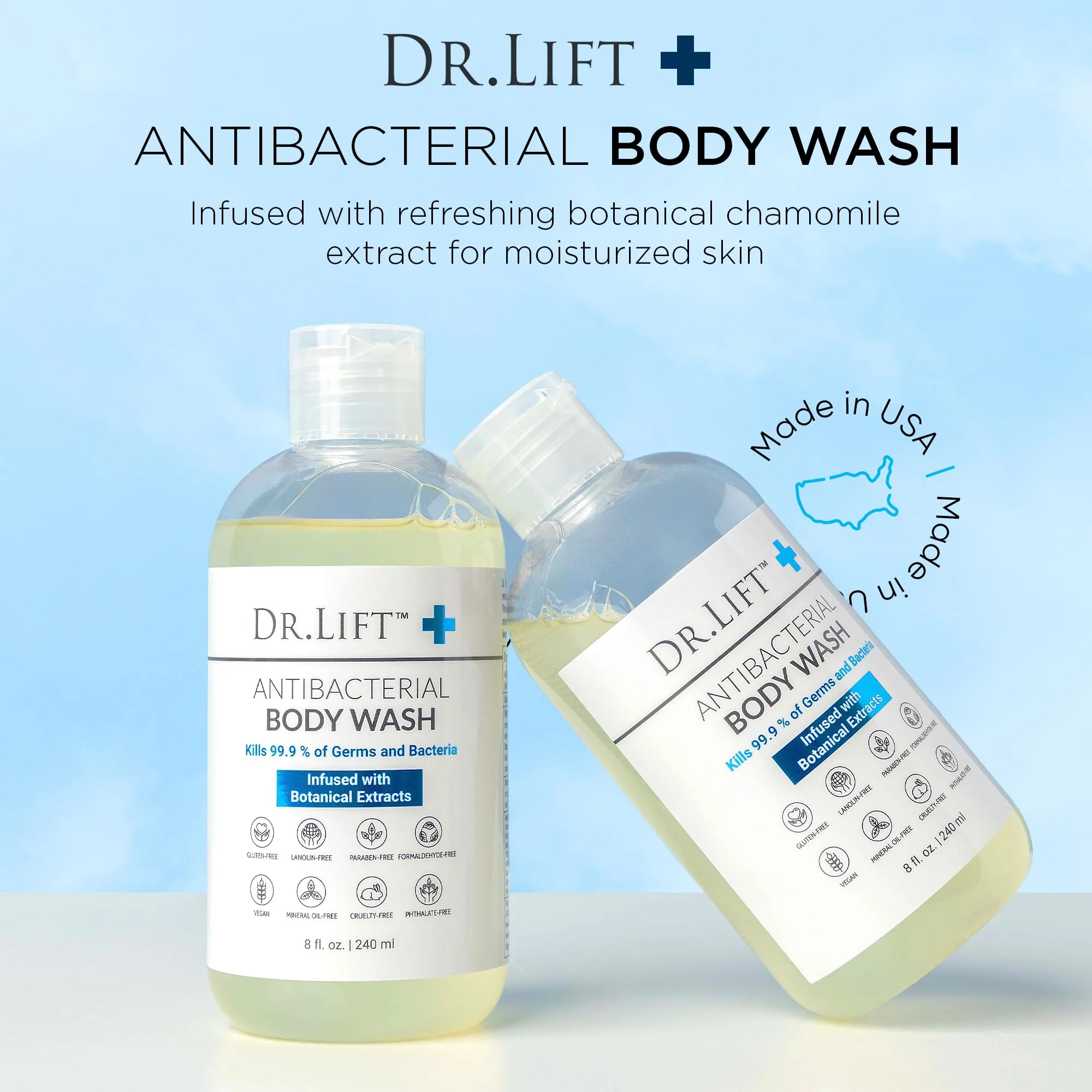 DR. LIFT Antibacterial Body Wash, Refreshing Scent, Hydrating Shower or Bath Cleanser With Citric Acid, Spirulina, and Lemon, Clean Moisturizing Formula, Vegan, Paraben and Phthalate Free, 8 Fl Oz - Image 4