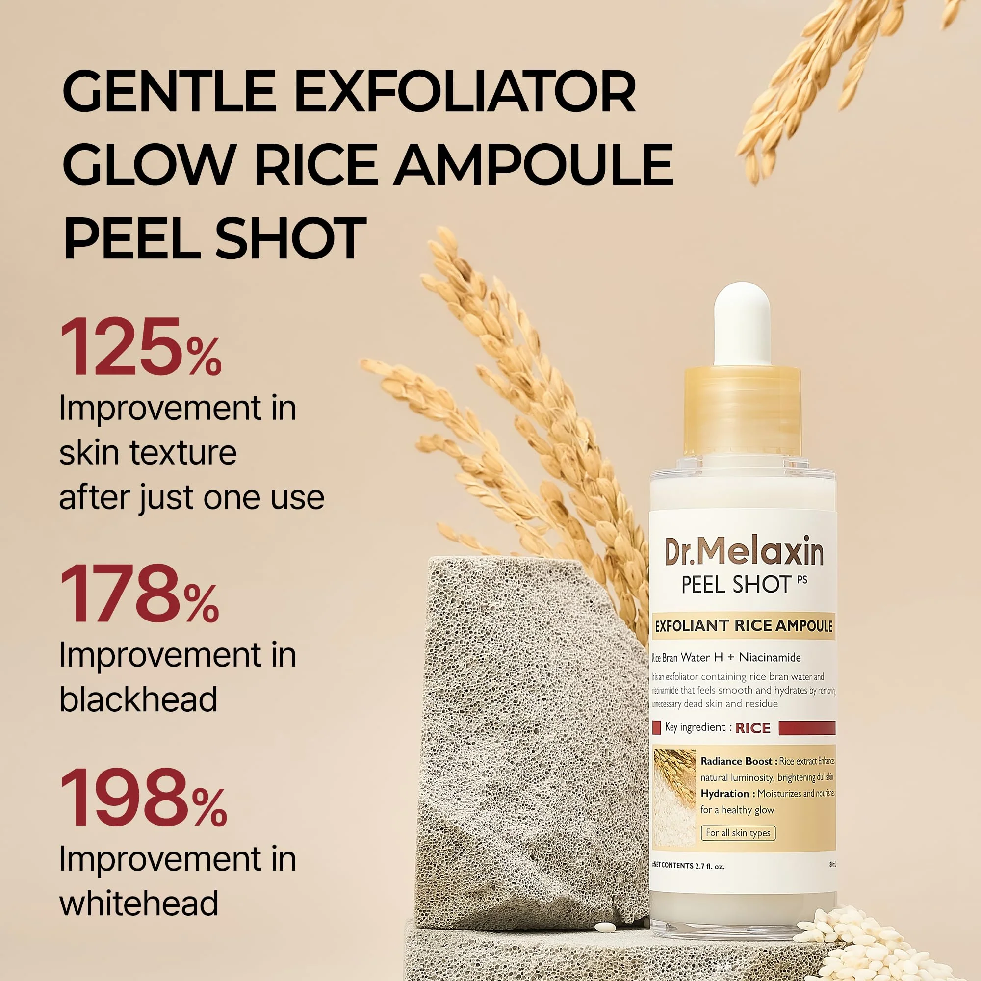 Dr.Melaxin Peel Shot Glow White Rice Peeling Ampoule 80ml, Dead Skin Gentle Exfoliating Ampoule with Rice Water Extract, AHA BHA, Niacinamide, Daily Skin Texture Care, All Skin Types, Korean Skincare - Image 9