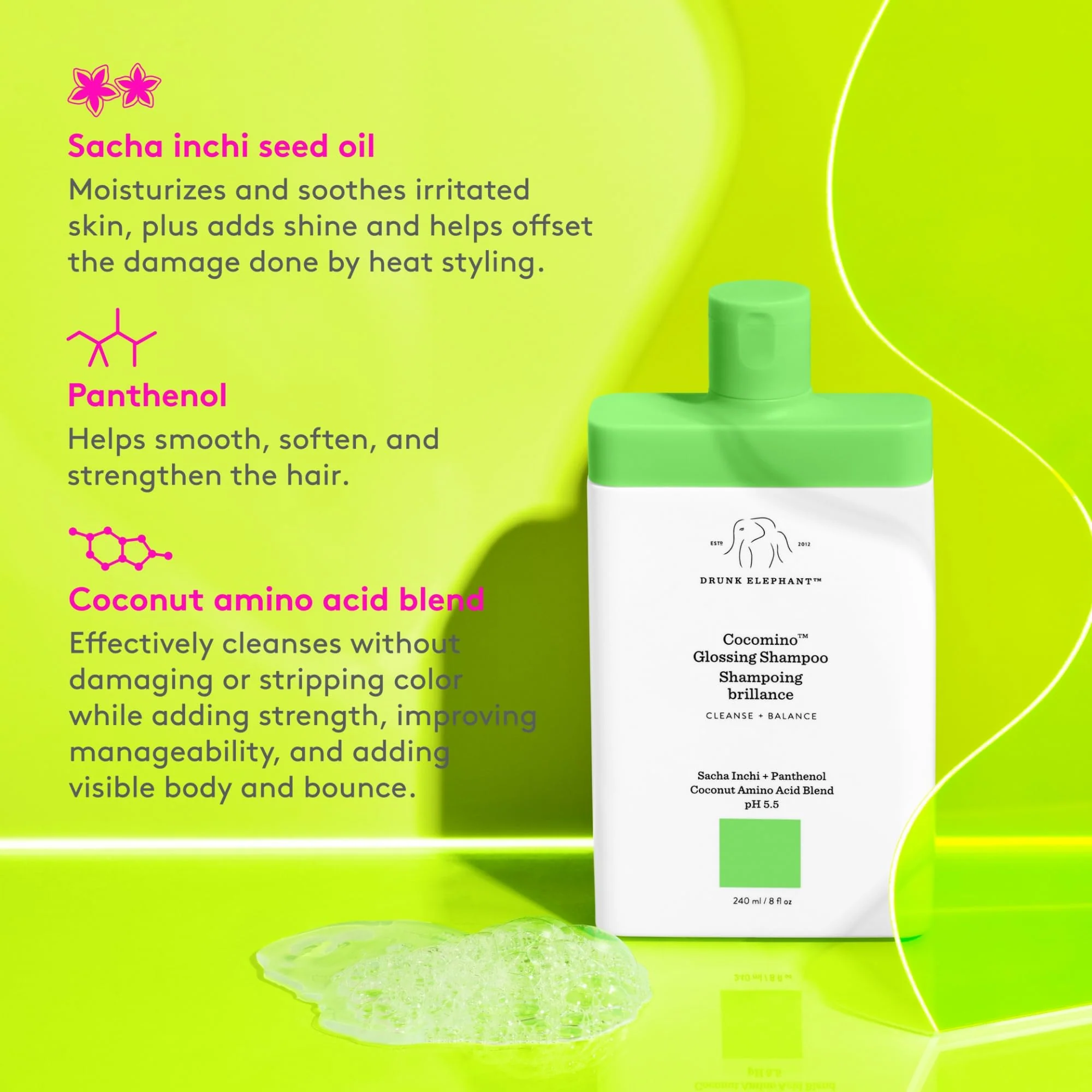 Drunk Elephant Cocomino Glossing Shampoo - 240 ml/8 oz - Coconut Amino Acids - Clean Clinical - Sulfate-Free - Cruelty-Free - Dermatologist-Tested - Free of Essential Oils, Silicones, and SLS - Image 4