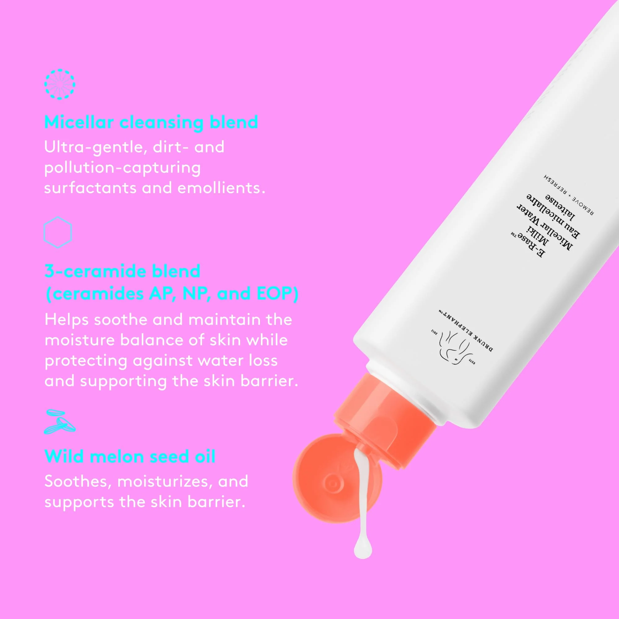 Drunk Elephant E-Rase Milki Micellar Water - 240 ml/8 fl oz - Mild No-Rinse Formula - Clean Clinical Skincare - Cruelty-Free - Dermatologist-Tested - Free of Essential Oils, Silicones, and Fragrance - Image 3