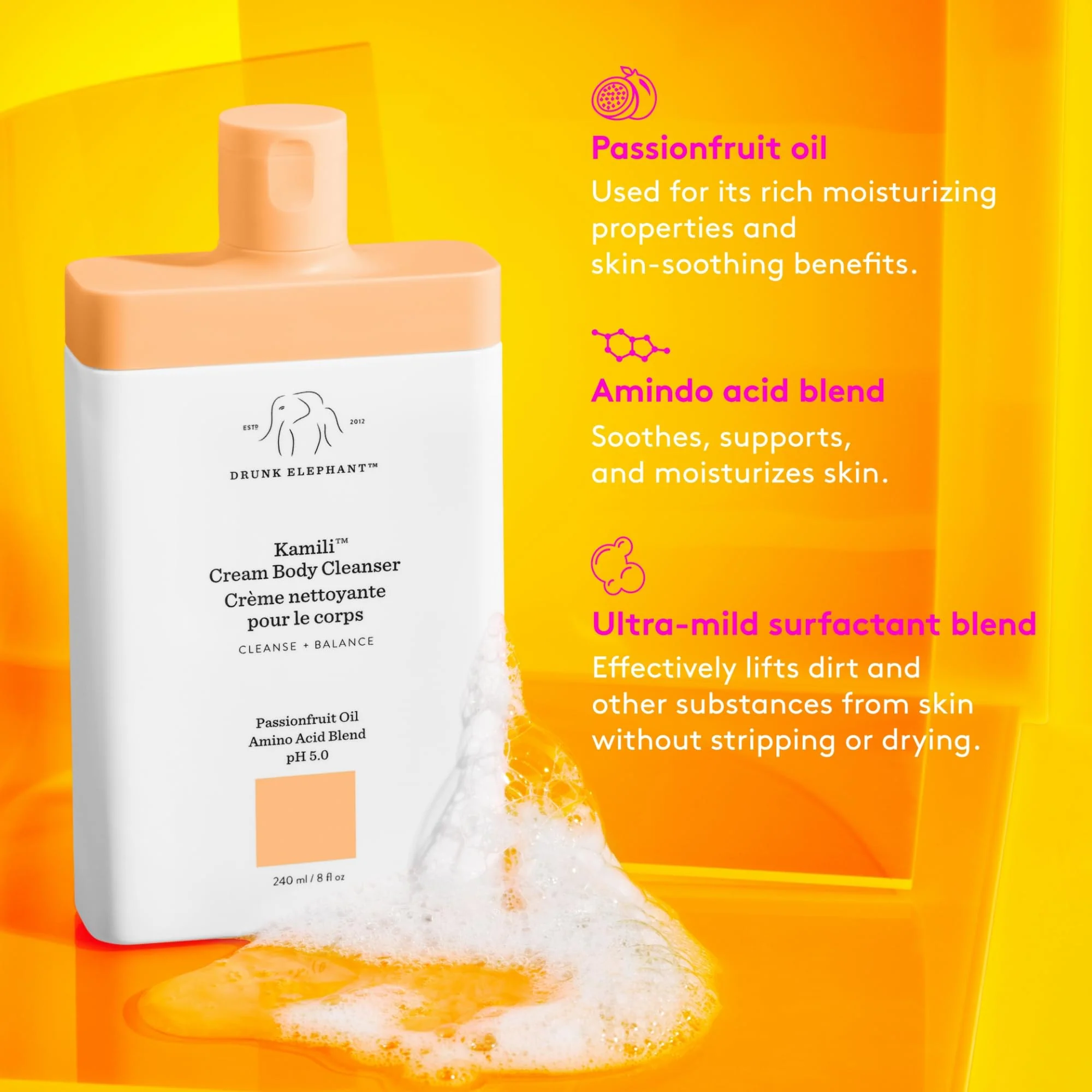 Drunk Elephant Kamili Cream Body Cleanser - 240 ml/8 fl oz - Sulfate-Free Body Wash - Clean Clinical Skincare - Cruelty-Free - Free of Essential Oils, Silicones, and SLS - Image 4