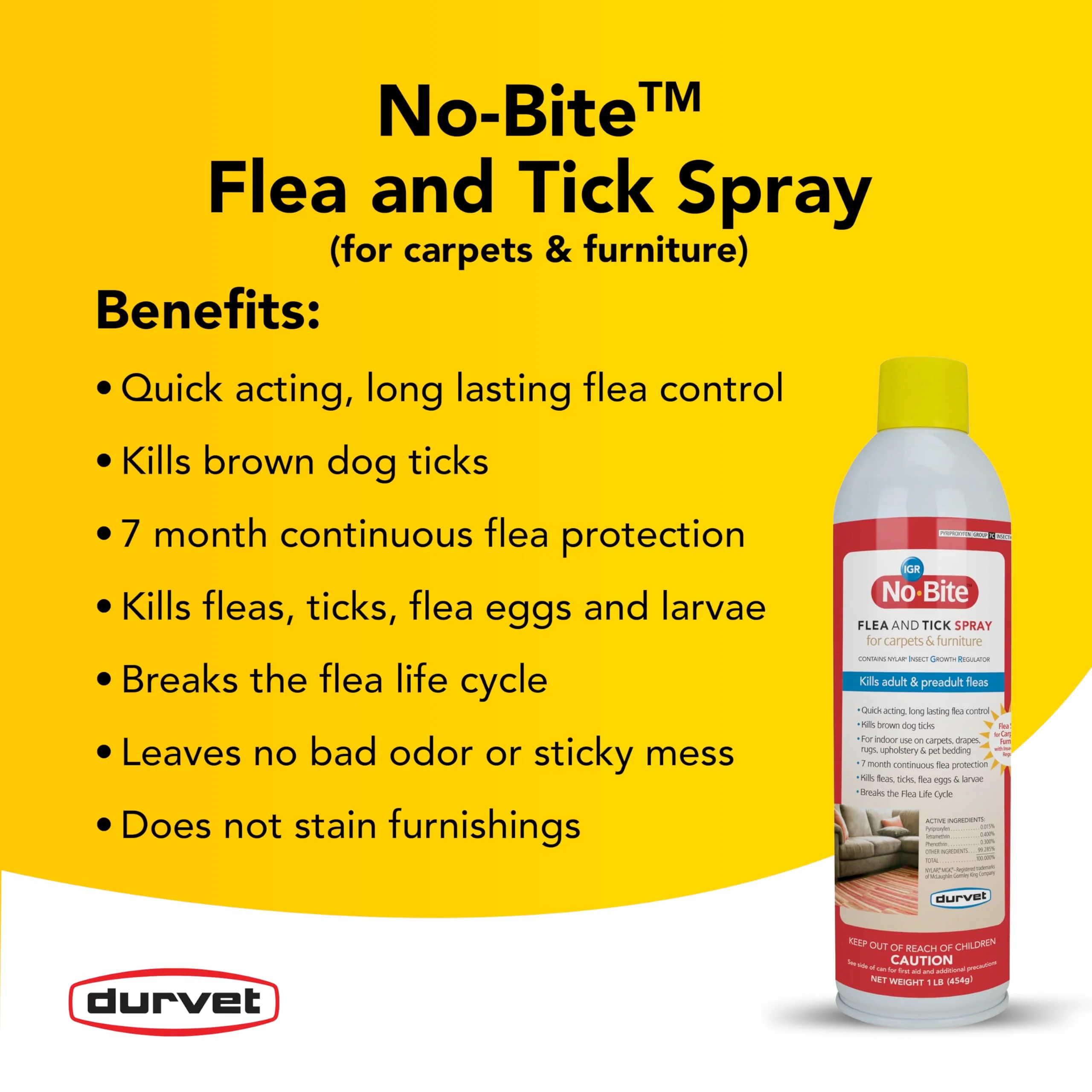 Durvet No Bite IGR Flea and Tick Spray, 16 Ounces, for Carpets and Furniture - Image 5