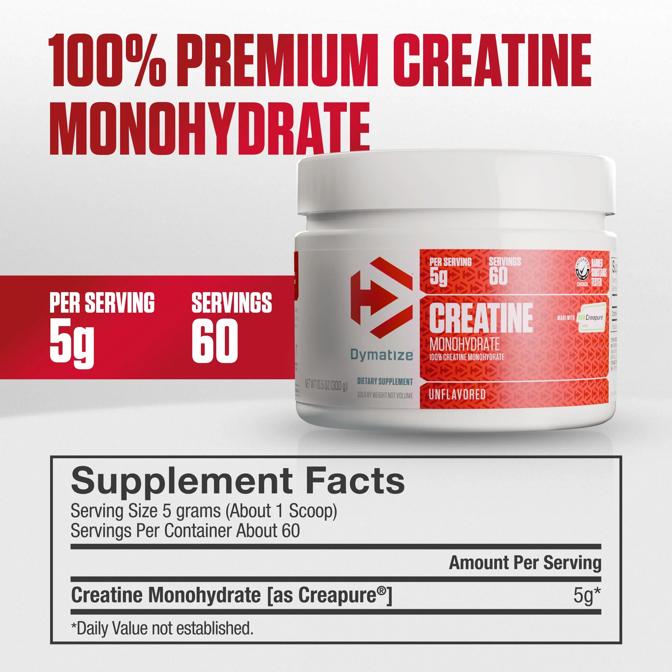 Dymatize 100% Creatine Monohydrate with CREAPURE, 5g Per Serving, 60 Servings (300g), Creatine for Women and Men, Gluten Free - Image 4