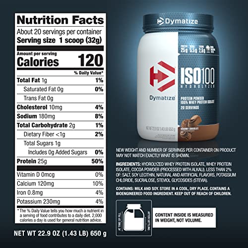 Dymatize ISO100 Whey Protein Powder Isolate, Gourmet Chocolate, 25g of Protein, 20 Servings, 5.5g BCAAs, Less Than 120 Cal., Gluten Free, 1g Fat, 1g Sugar, 2g Carb - Image 10